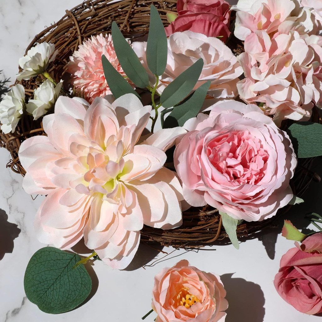 Kunstblume Künstliche Blumen Set, Seidenblumen Mix mit Dahlien & Rosen, Diwzbyn, Blumenstiele für DIY, Hochzeiten, Tischdeko & Wohndeko – Bild 2 von 5
