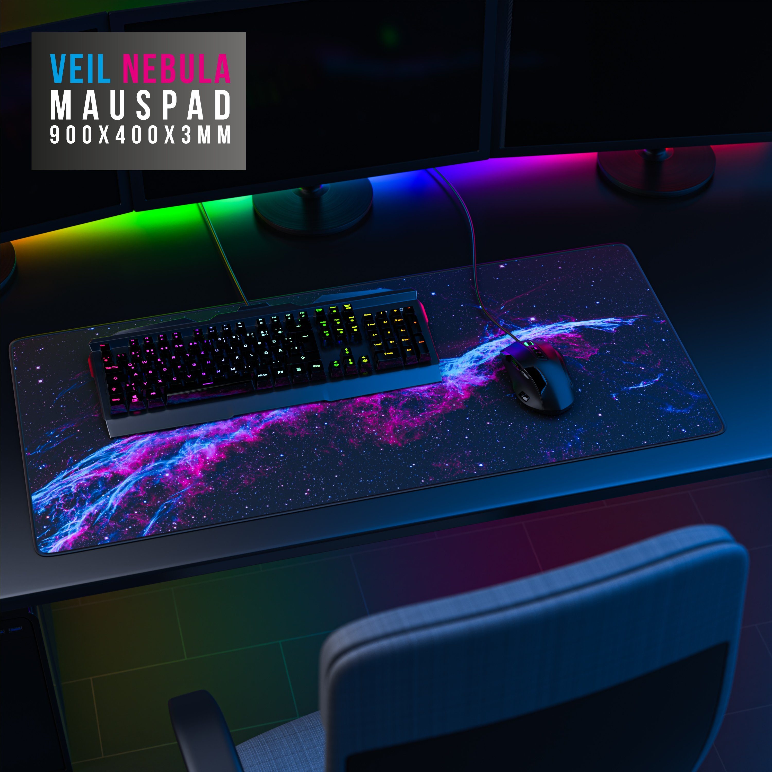 CSL Gaming Mauspad XXL Speed Mousepad 900 x 400 x 3 mm, große Tischunterlage (1-St), rutschfest, abwaschbar, Geschwindigkeit & Präzision, Galaxie Speed – Bild 2 von 5