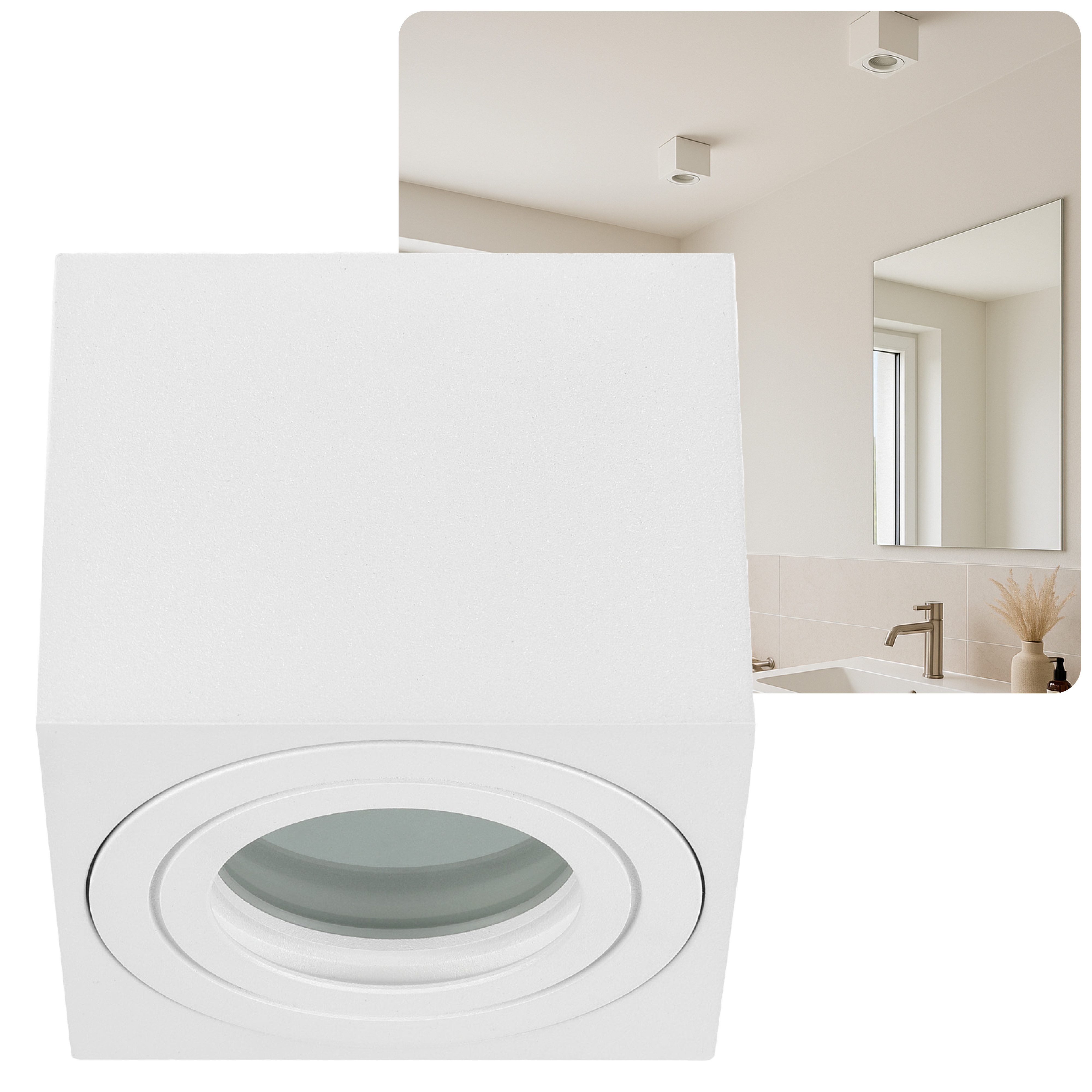 Sweet LED Aufbauleuchte 4er Set flach & eckig IP44 Deckenspots für Küche & Bad, ohne Leuchtmittel, LED Aufbaustrahler, spritzwassergeschützt