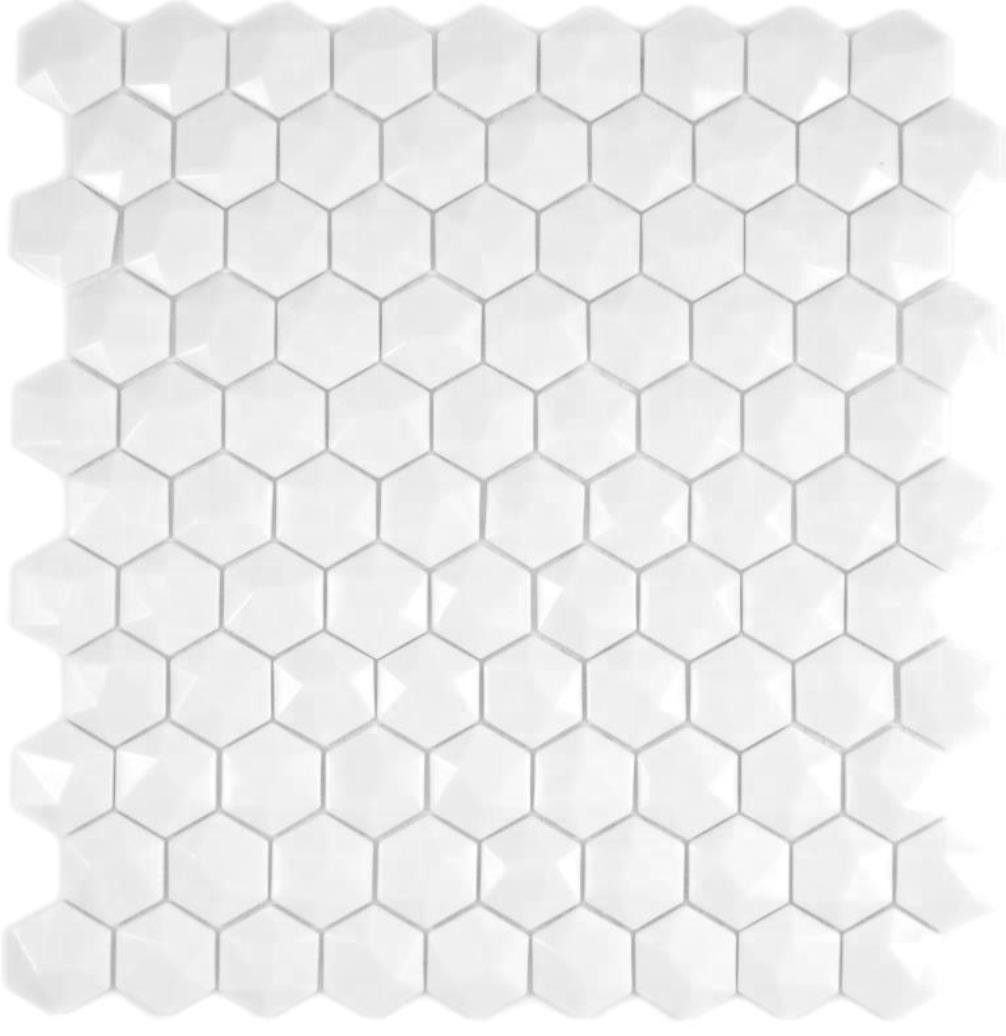 Mosani Mosaikfliesen Glasmosaik Hexagon weiß 3D Mosaikfliese Wand Fliesenspiegel | Fliesen