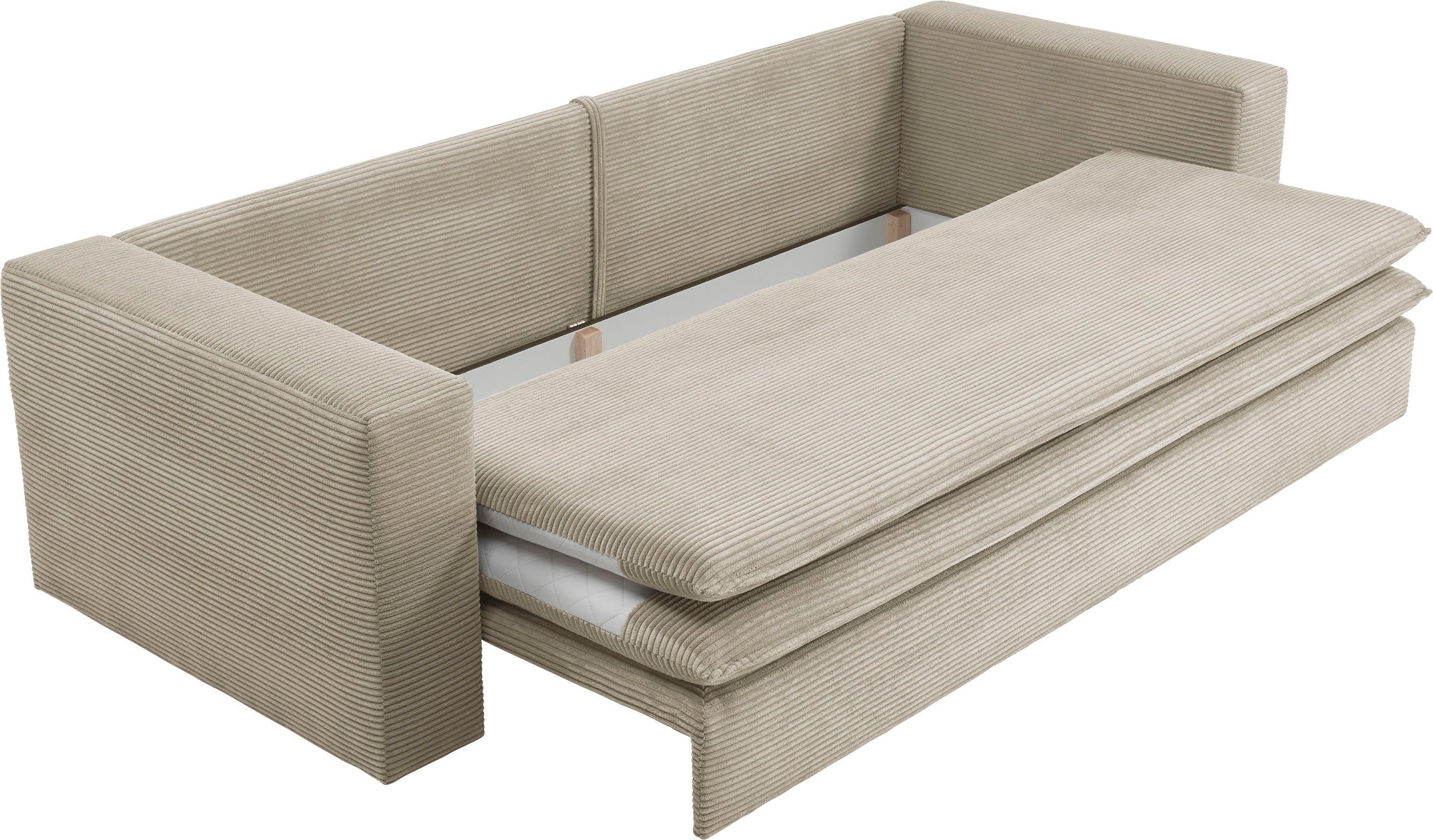 Sitzgruppe 3-Sitzer-Sofa Set Hellbeige mit (2-tlg), Bettfunktion Places und Loveseat-Hocker of Style PIAGGE, im