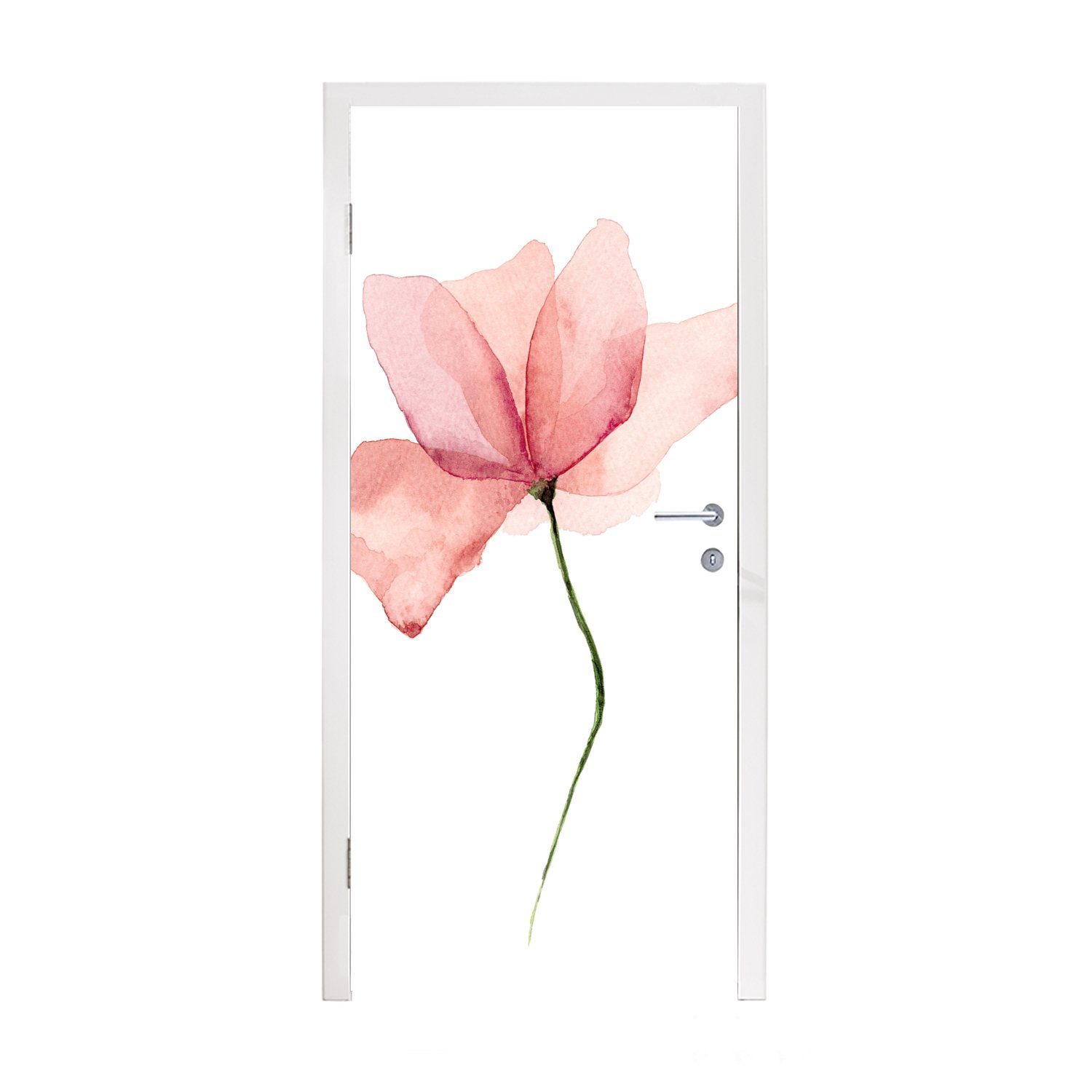 MuchoWow Türtapete Blumen - Aquarell - Rosa, Matt, bedruckt, (1 St), Fototapete für Tür, Türaufkleber, 75x205 cm