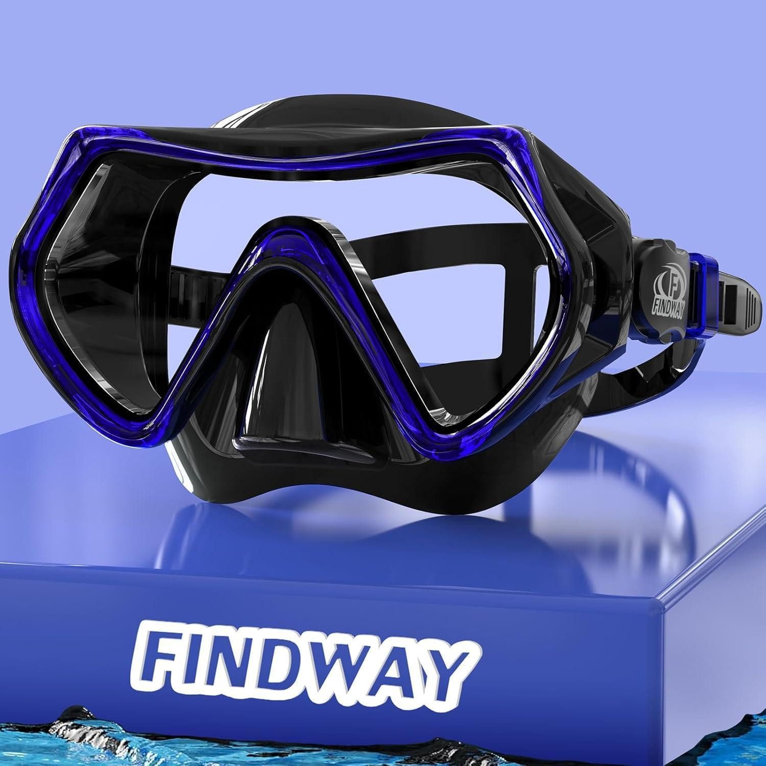 Tauchermaske Taucherbrille Erwachsene Teenager HD Glas Schwarz Blau Schnorchelmaske