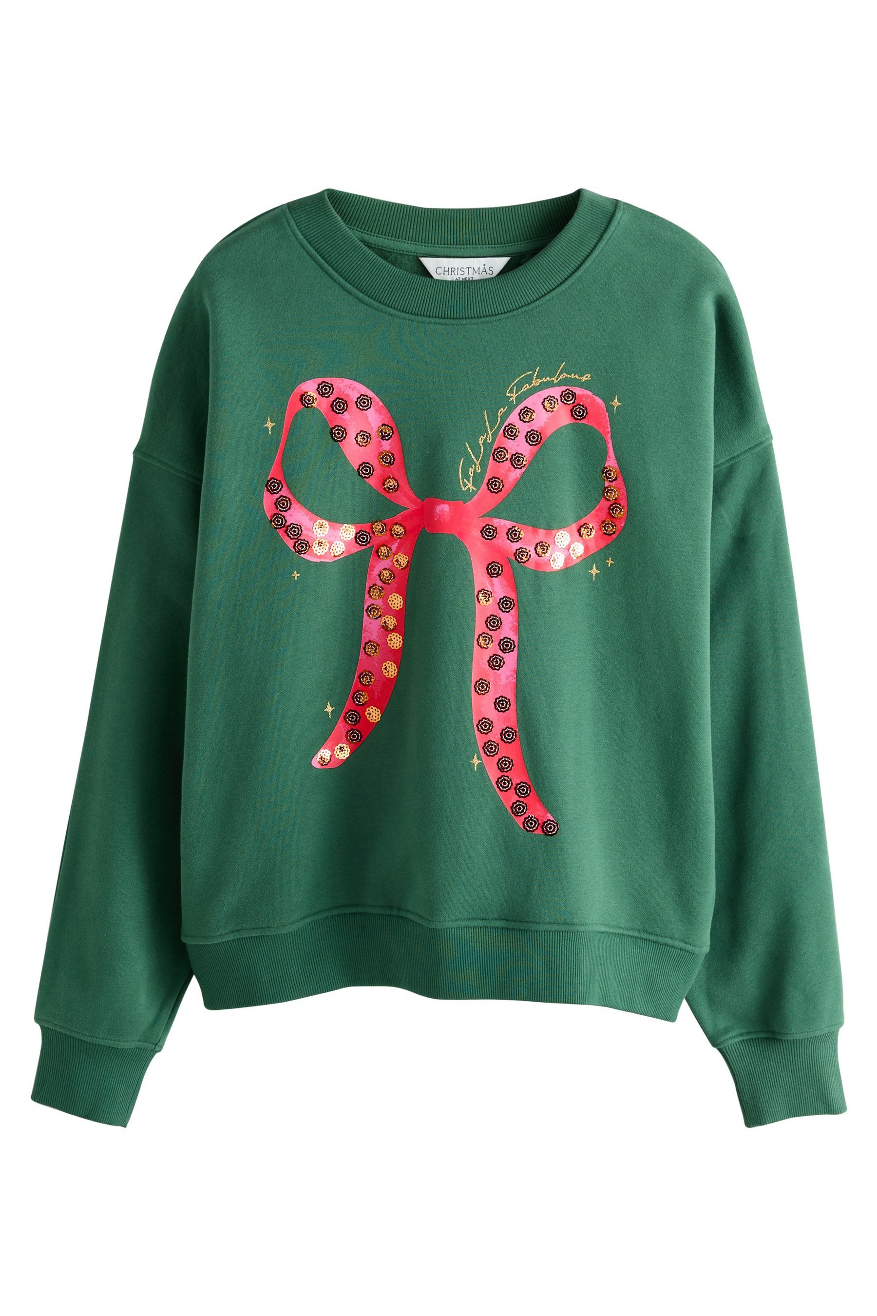 Next Sweater Sweatshirt mit Schleifengrafik + Pailletten (1-tlg) günstig online kaufen