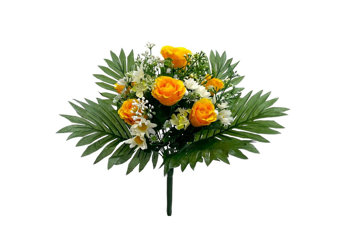 Kunstblumenstrauß Künstlicher Rosen-Strauß 37cm. Weiß Gelb. Rosen Margeriten Hochzeit, Floratexx GmbH