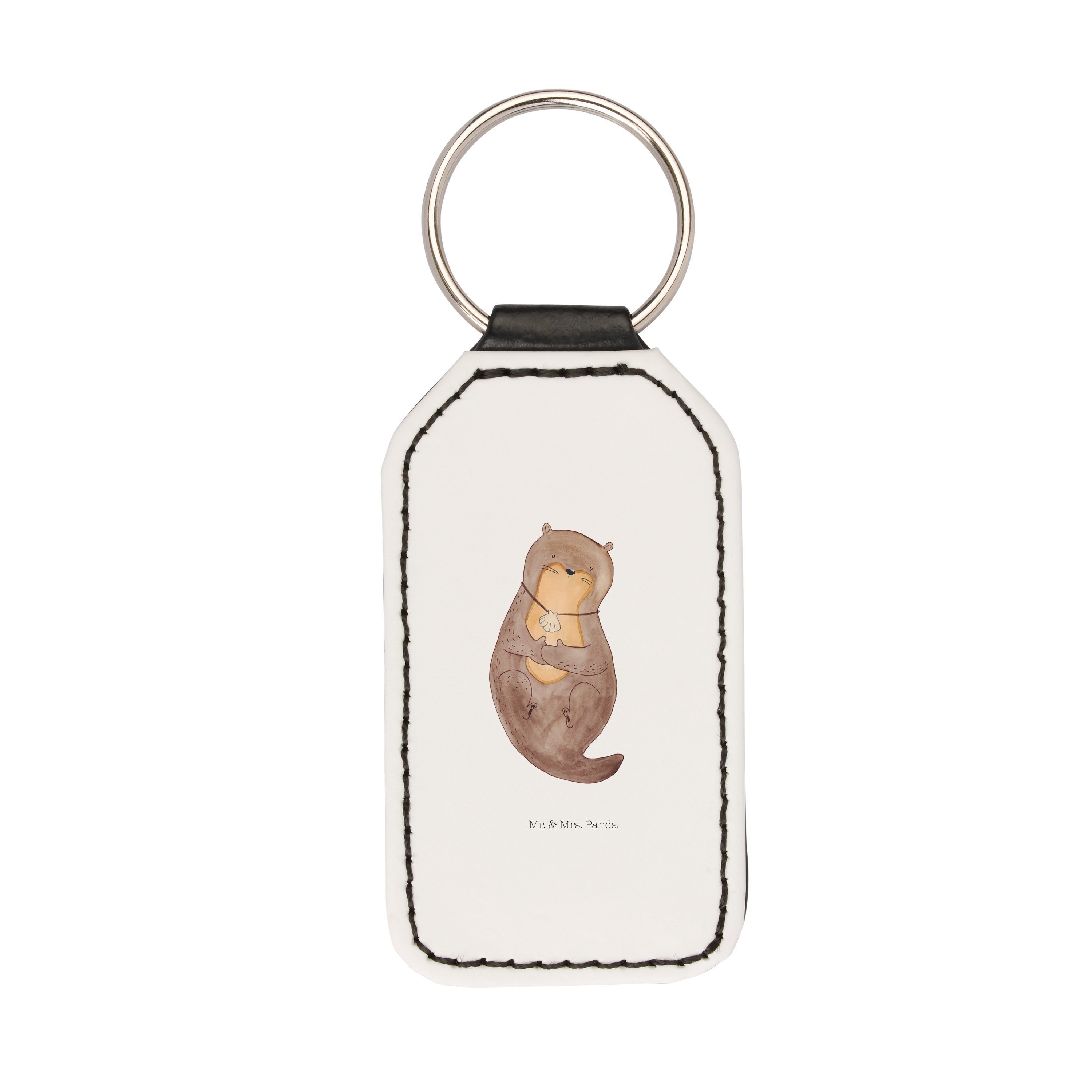 Mr. & Mrs. Panda Schlüsselanhänger Otter mit Muschelmedaillon - Weiß - Geschenk, niedlich, Seeotter, Bür (1-tlg) | Schlüsselanhänger