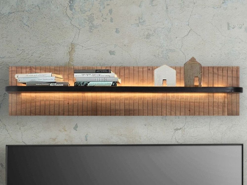 WOLF MÖBEL Ablageregal BRONX ROUND Wandpanel 118x25 mit Licht, 118x20x25, BRONX ROUND Wandpanel 118x25 mit Licht