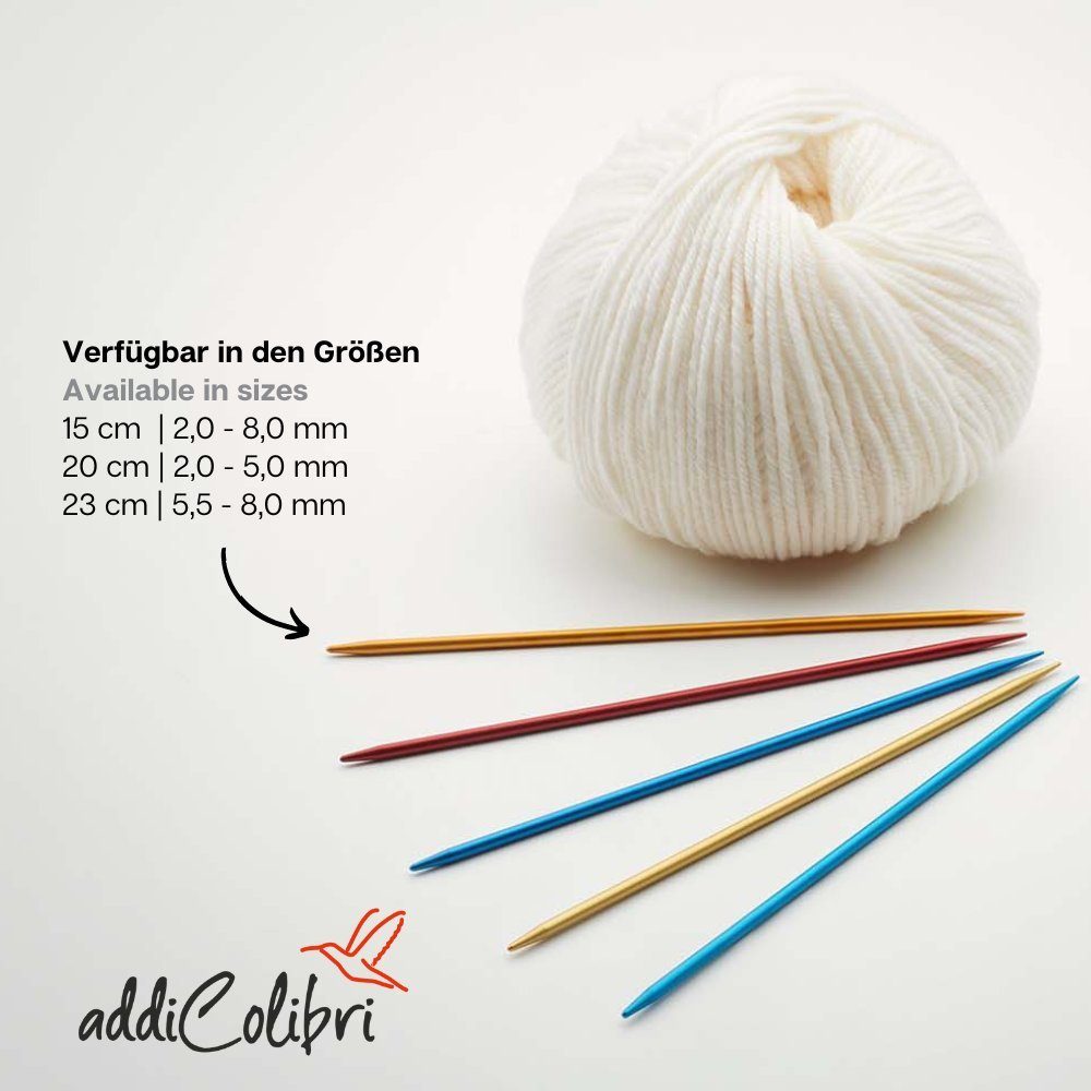 addi Strumpfstricknadeln addiColibri Nadelspiel 204-7 Länge 15/20 cm, Ultraleichtes Nadelspiel für ermüdungsfreies Stricken