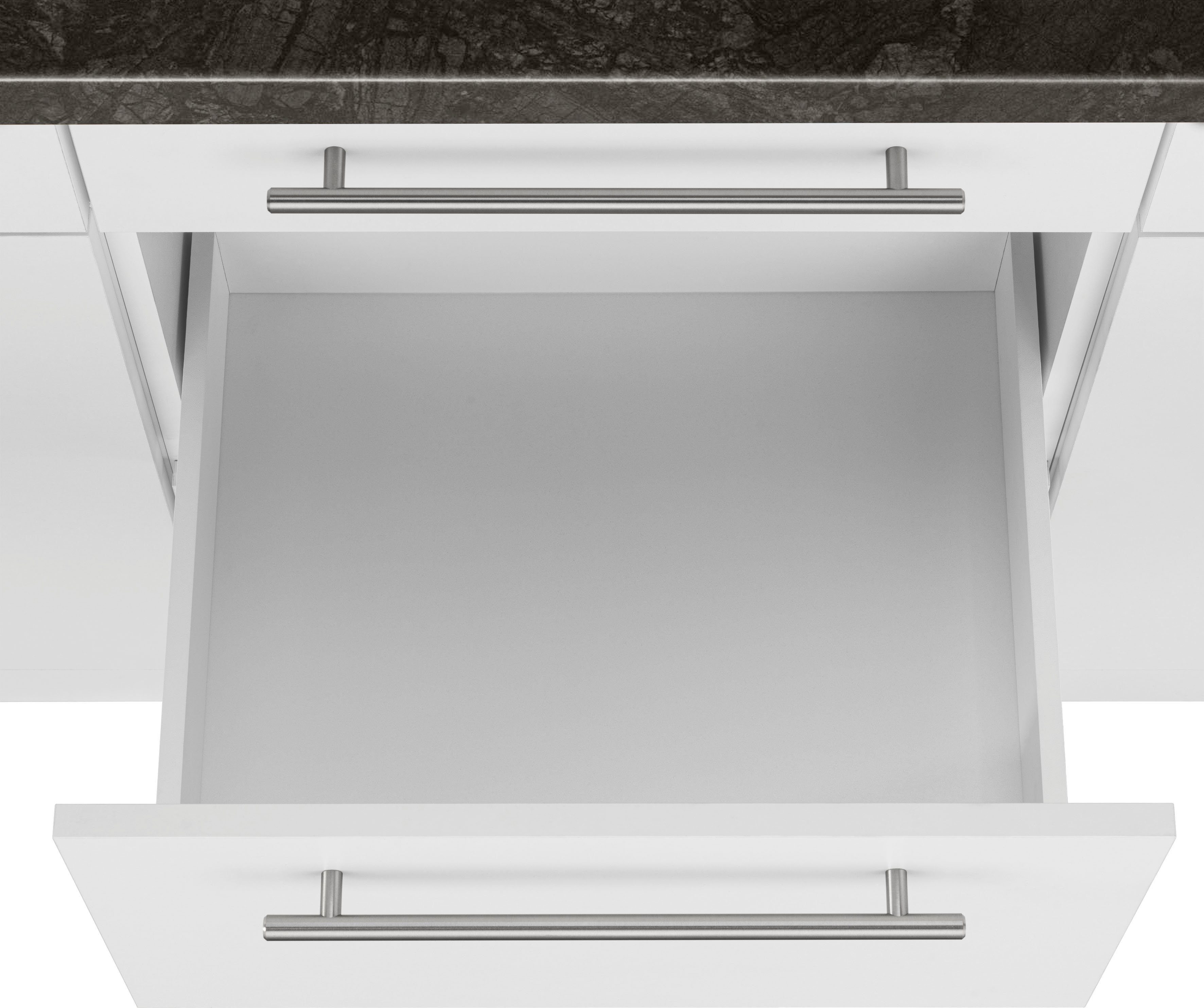 170 Küchen mit Unna, | cm Weiß/Granit 220 Winkelküche schwarz x E-Geräten, weiß wiho Stellbreite