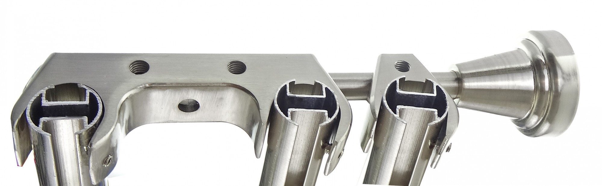 BASIT Gardinenstange Innenlauf Edelstahloptik 20mm mit Wandträgern 280 cm E81, Ø 20 mm, 3-läufig, verschraubt, Metall, H60III 280 cm E81 Spitze mit Rillen