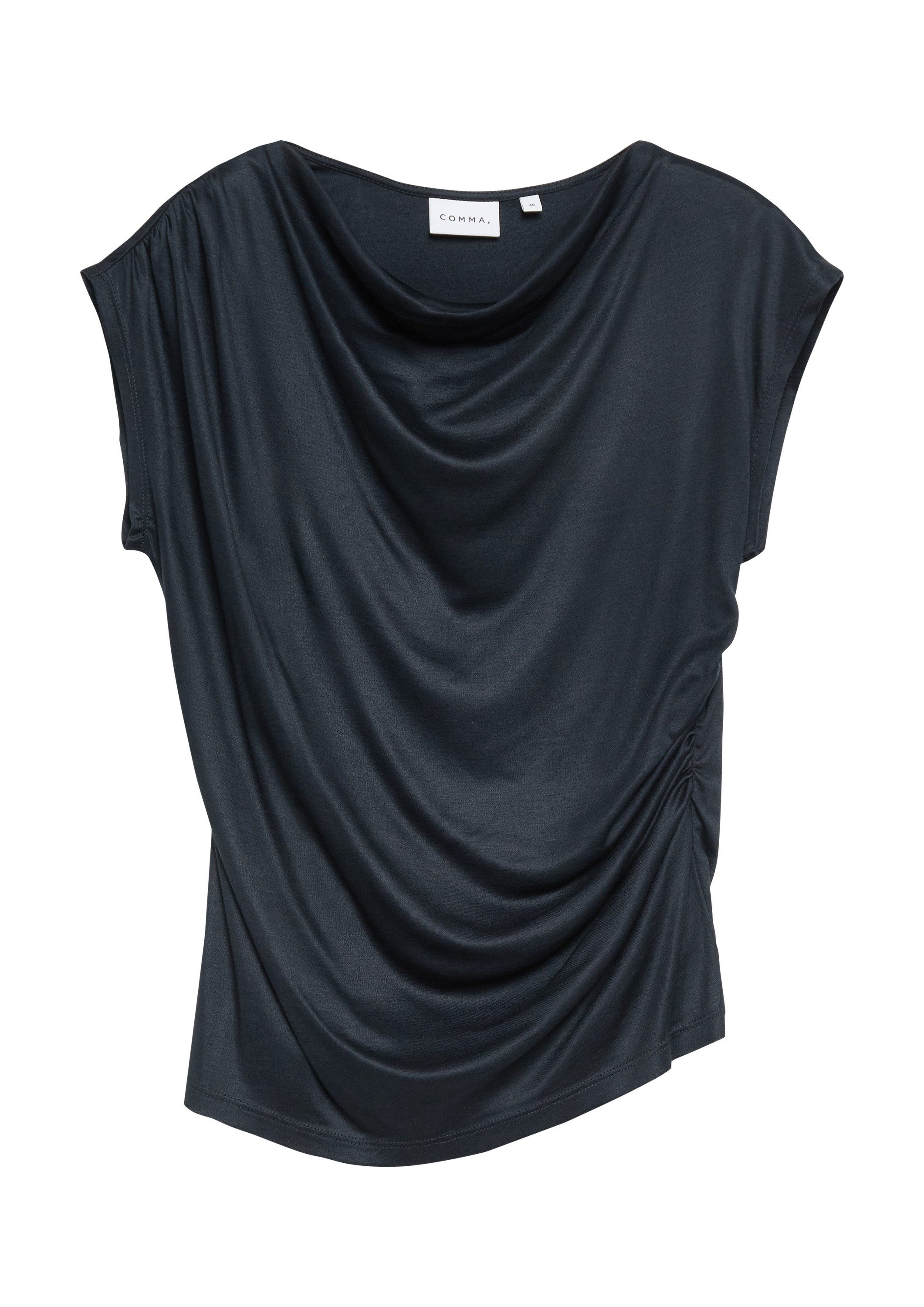 comma Kurzarmshirt T-Shirt Fließendes Viskosemix-Top mit Drapierungen