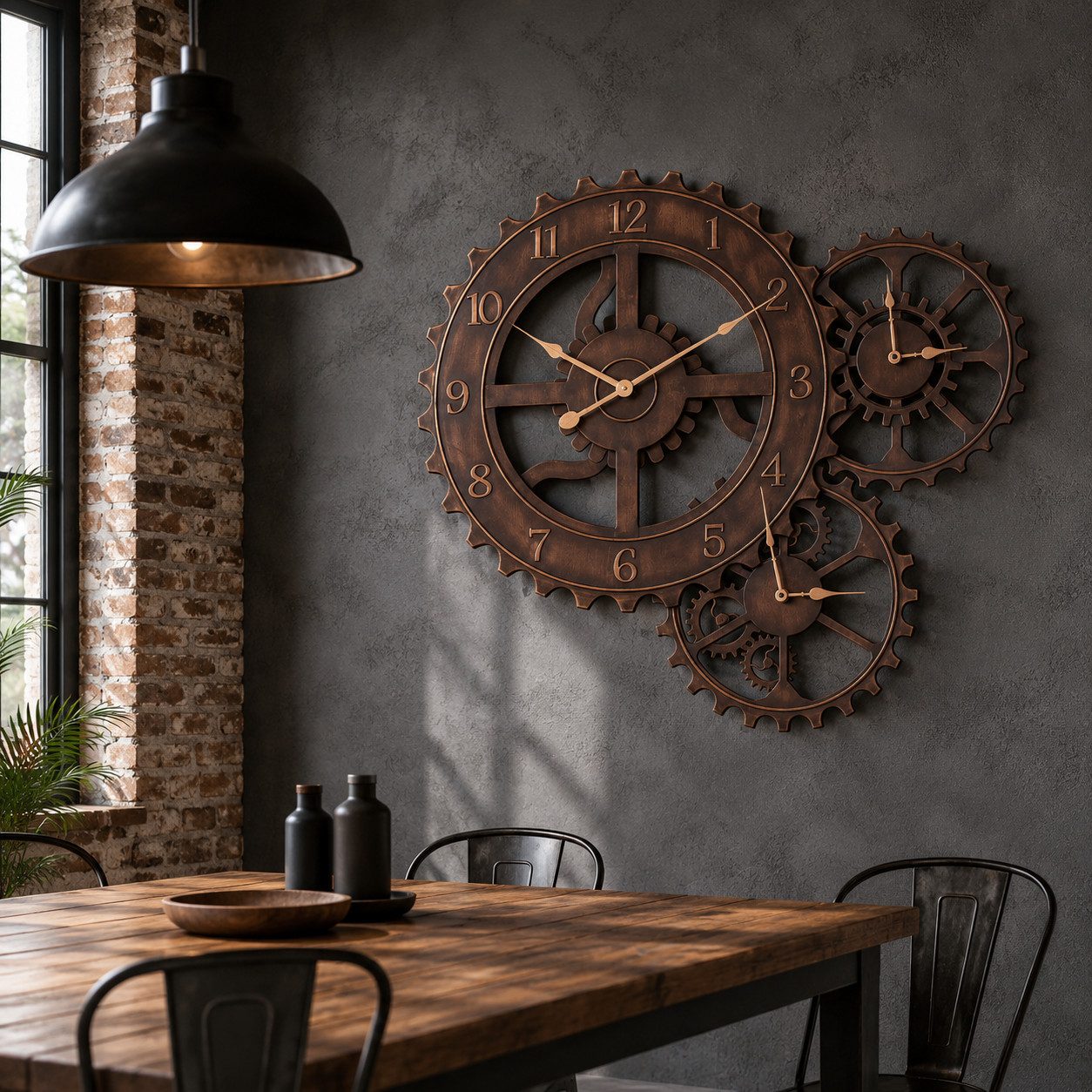 AnticLine Wanduhr Antik Line Metall Zahnrad-Wanduhr mit 3 Uhrwerken Industrial-Stil
