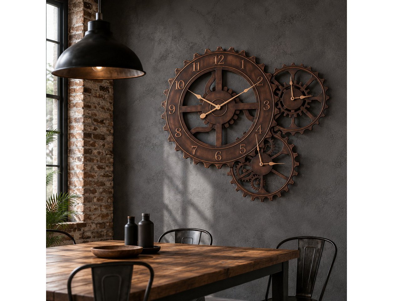 AnticLine Wanduhr Antik Line Metall Zahnrad-Wanduhr mit 3 Uhrwerken Industrial-Stil