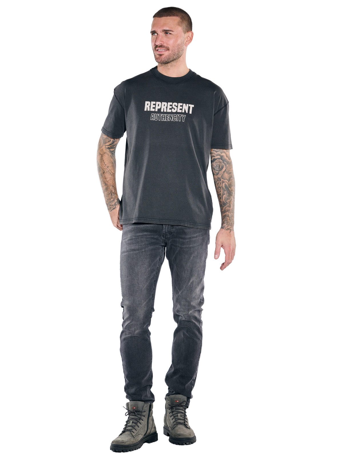 emilio adani T-Shirt Herren Modisches T-Shirt mit Schriftzug, Grau