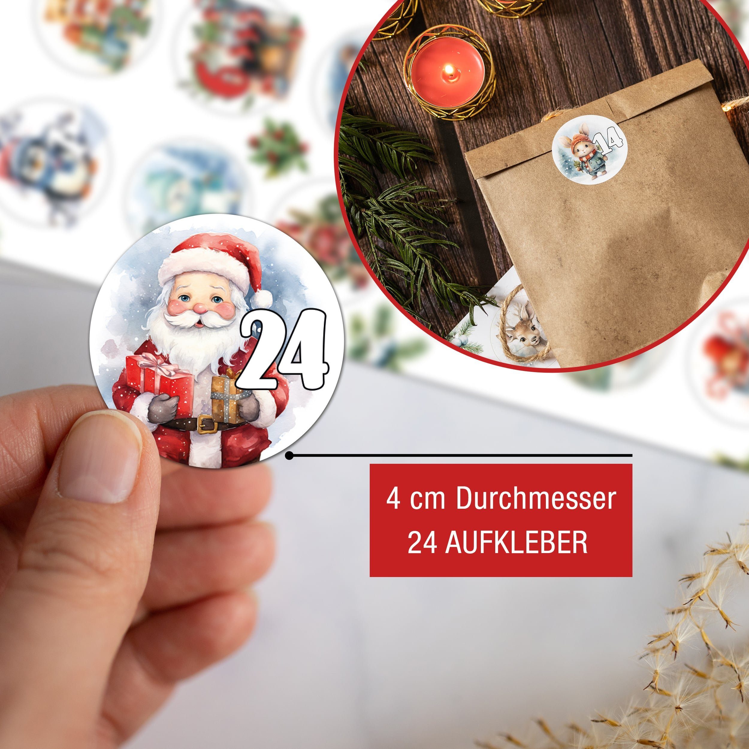 Kartpapier zum befüllen, basteln 24 Weihnachskalender Aufkleber, Adventskalender DIY + Tüten TOBJA Adventskalender