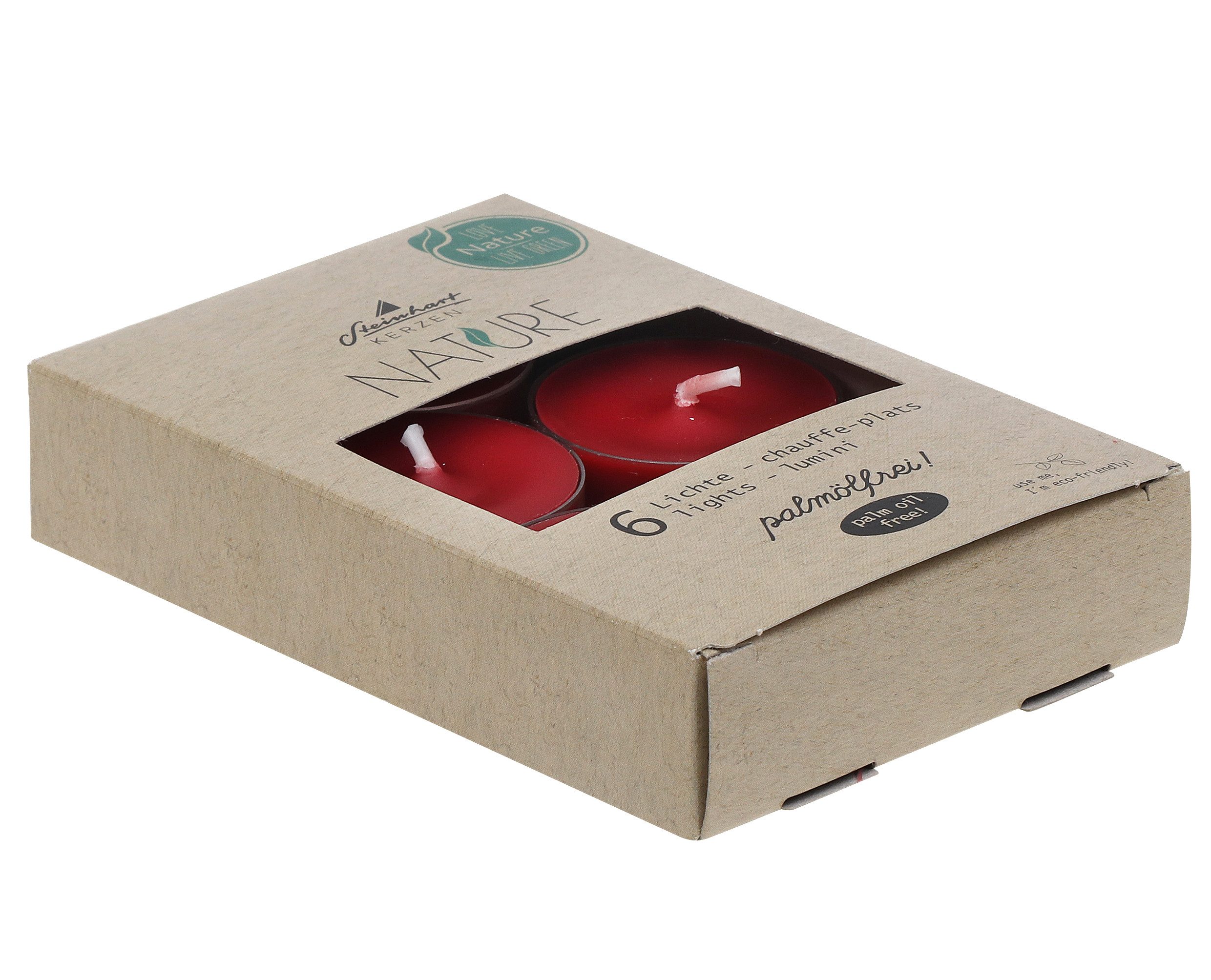Steinhart Kerzen Stumpenkerze Teelichter "Nature" Altrot 6er-Pack