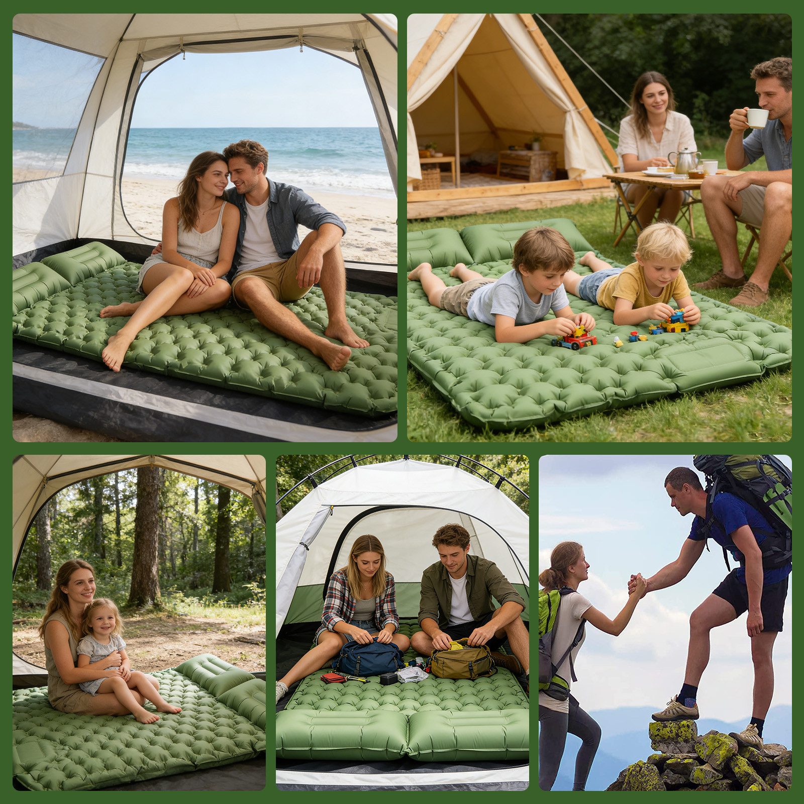 AKKEE Isomatte Campingmatte mit Kissen, Isomatte Outdoor, 2 Personen, Selbstaufblasend, Isomatte Ultraleicht, Isomatte Camping Outdoor