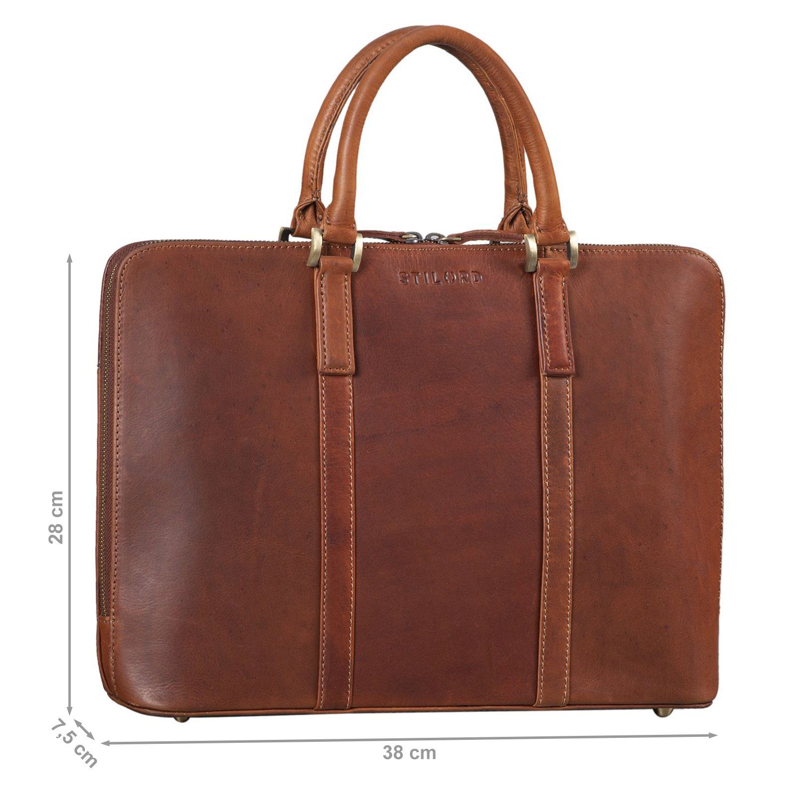 STILORD Handtasche "Clover" Leder porto Damen - Arbeitstasche cognac