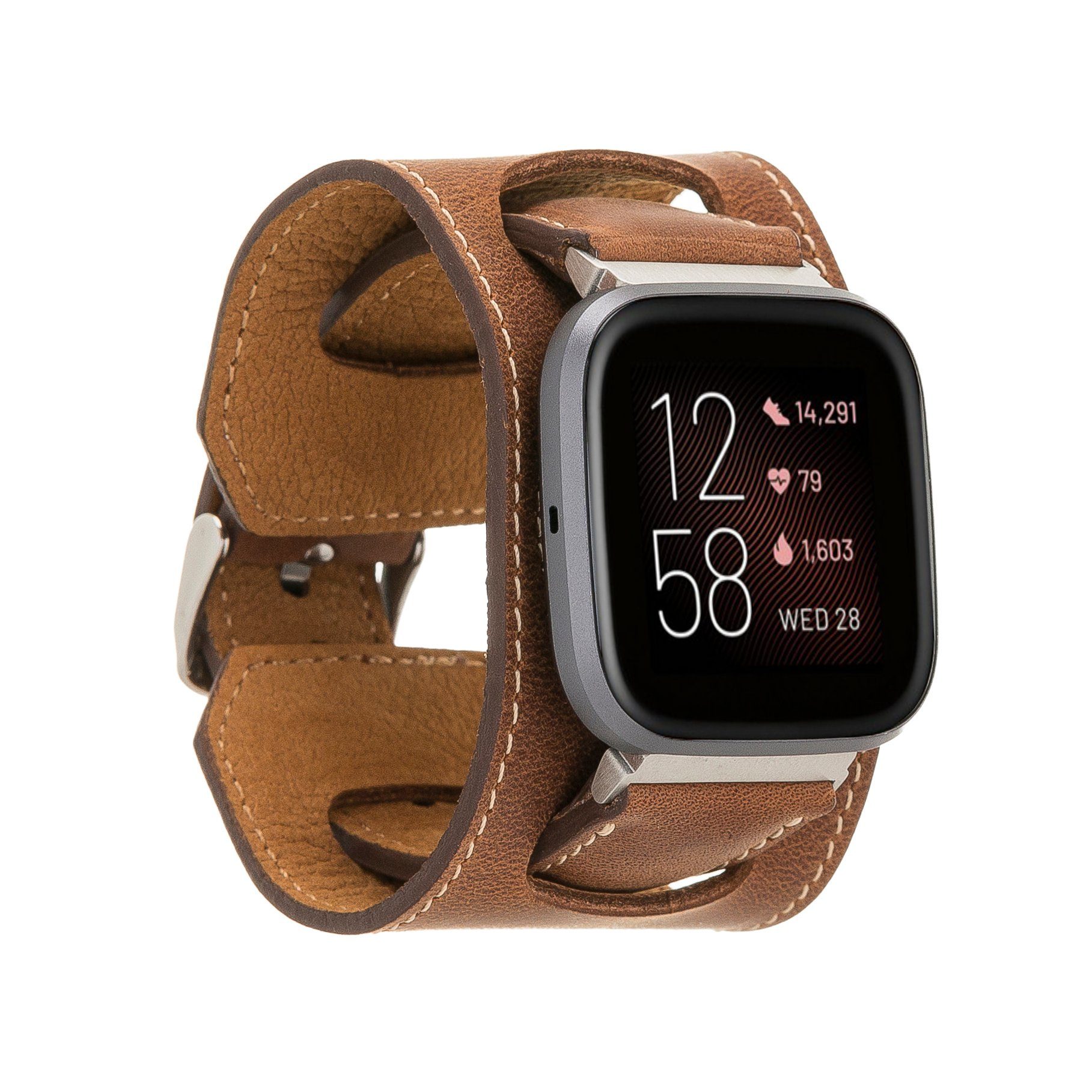 / Renna Echtes Fitbit 2 Leather Cuff Braun Armband 3 Leder Smartwatch-Armband Sense 4 Matt & Ersatzarmband Versa /
