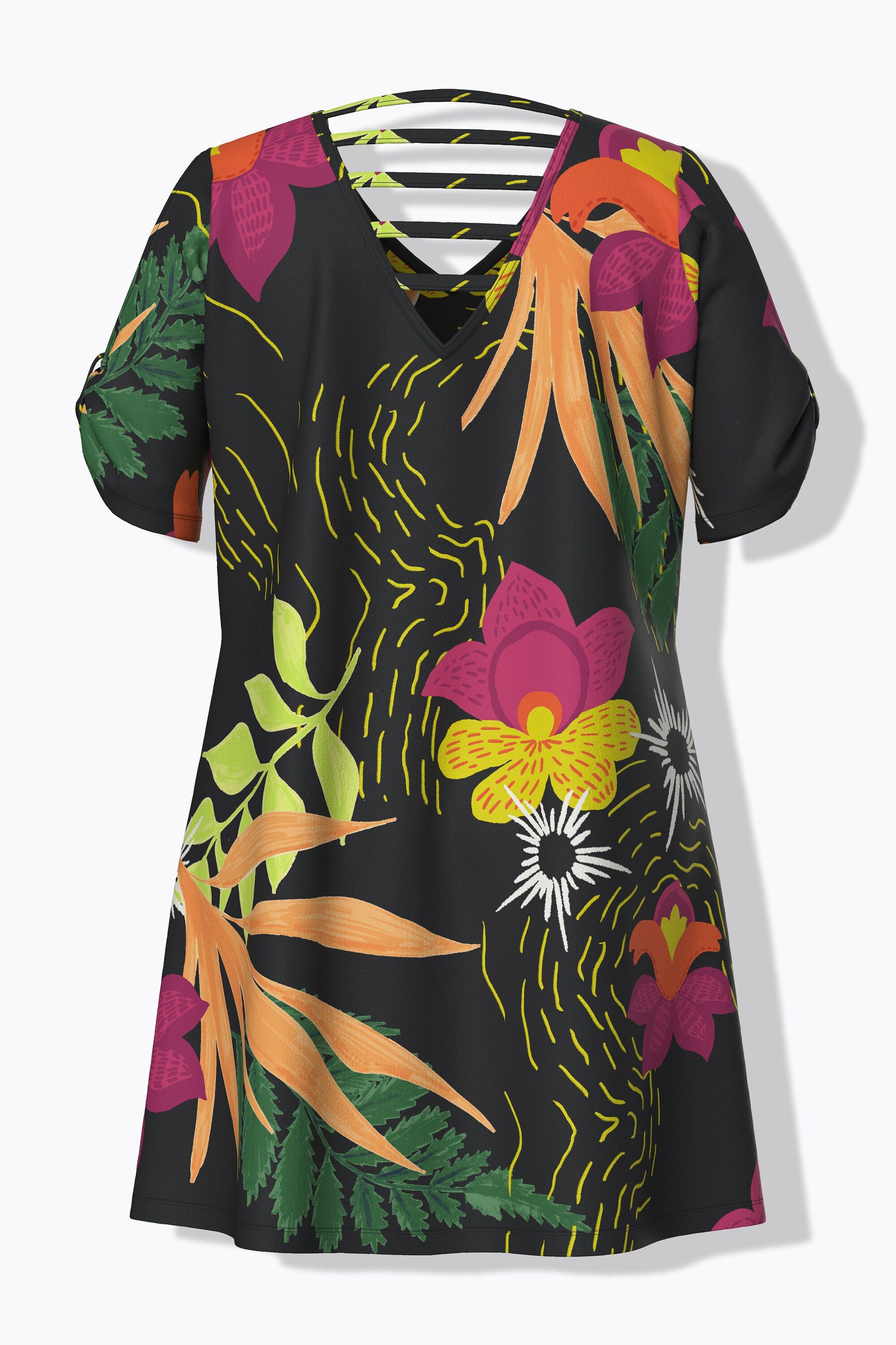 Ulla Popken Midikleid Jerseykleid Katze A-Linie V-Ausschnitt Halbarm – Bild 4 von 5