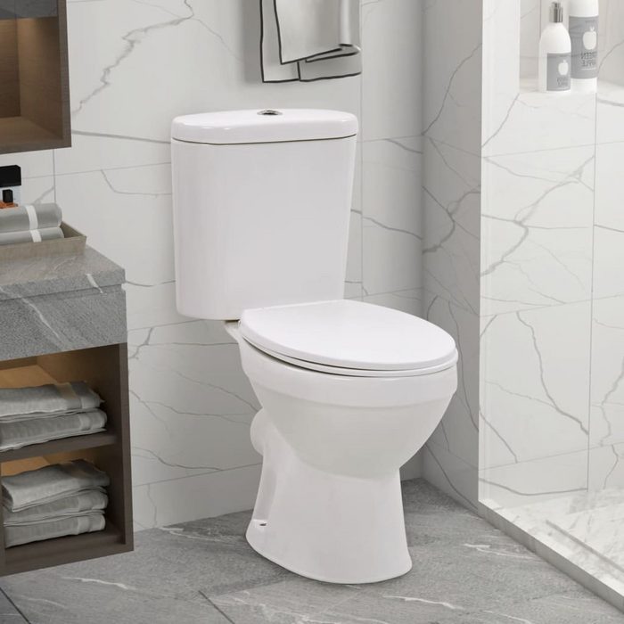 vidaXL Tiefspül-WC Stand-WC mit Spülkasten und Soft-Close-Sitz Keramik Weiß
