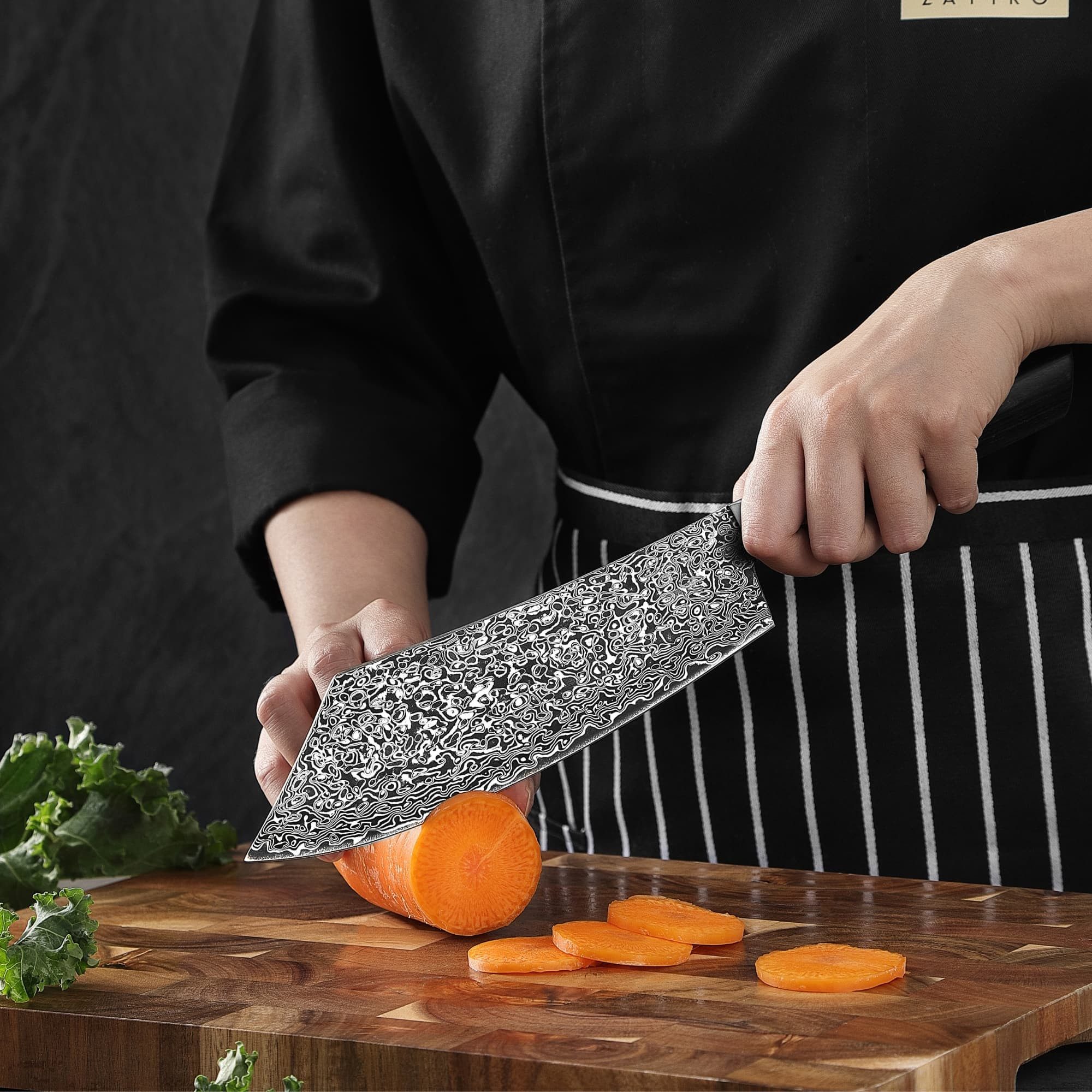 ZAYIKO Fleischmesser Black Edition dunkler Damast Küchenmesser Hakata Bocho 20 cm Klinge, schwarzer Damaststahl, VG10-Kern