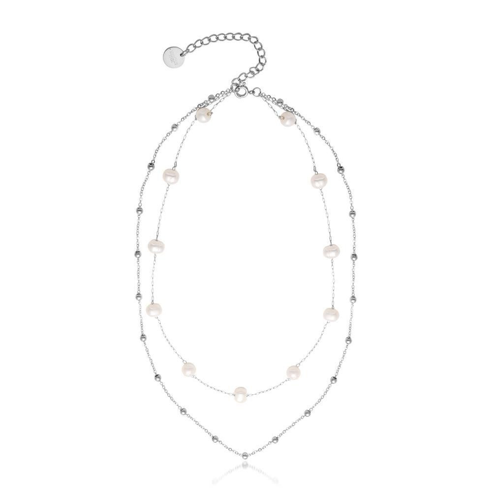 JEWLIX Edelstahlkette Layerdesign mit Süßwasserperlen und Edelstahlperlen i günstig online kaufen