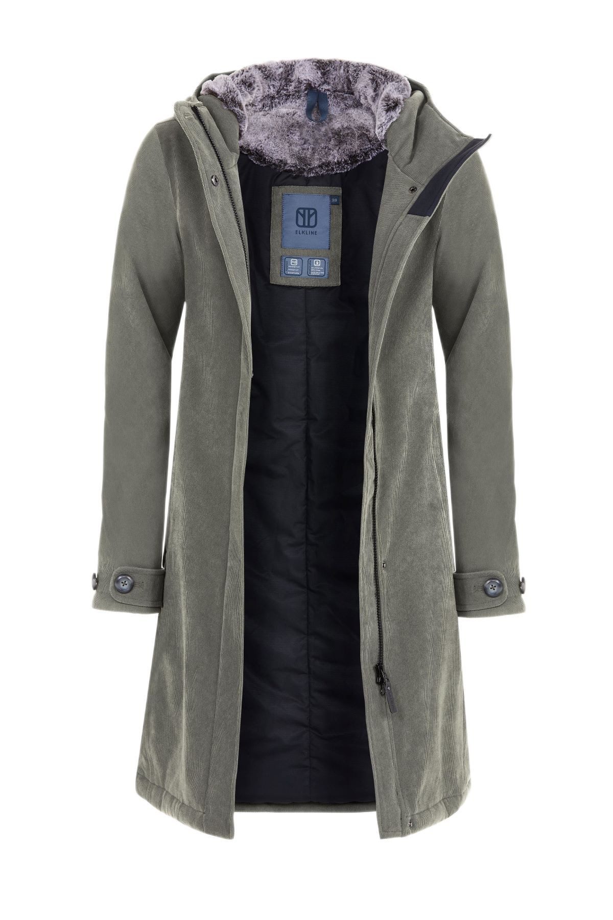 Elkline Wintermantel Glasgow Cord (winddicht, wasserdicht, warm) stonegrau Damen