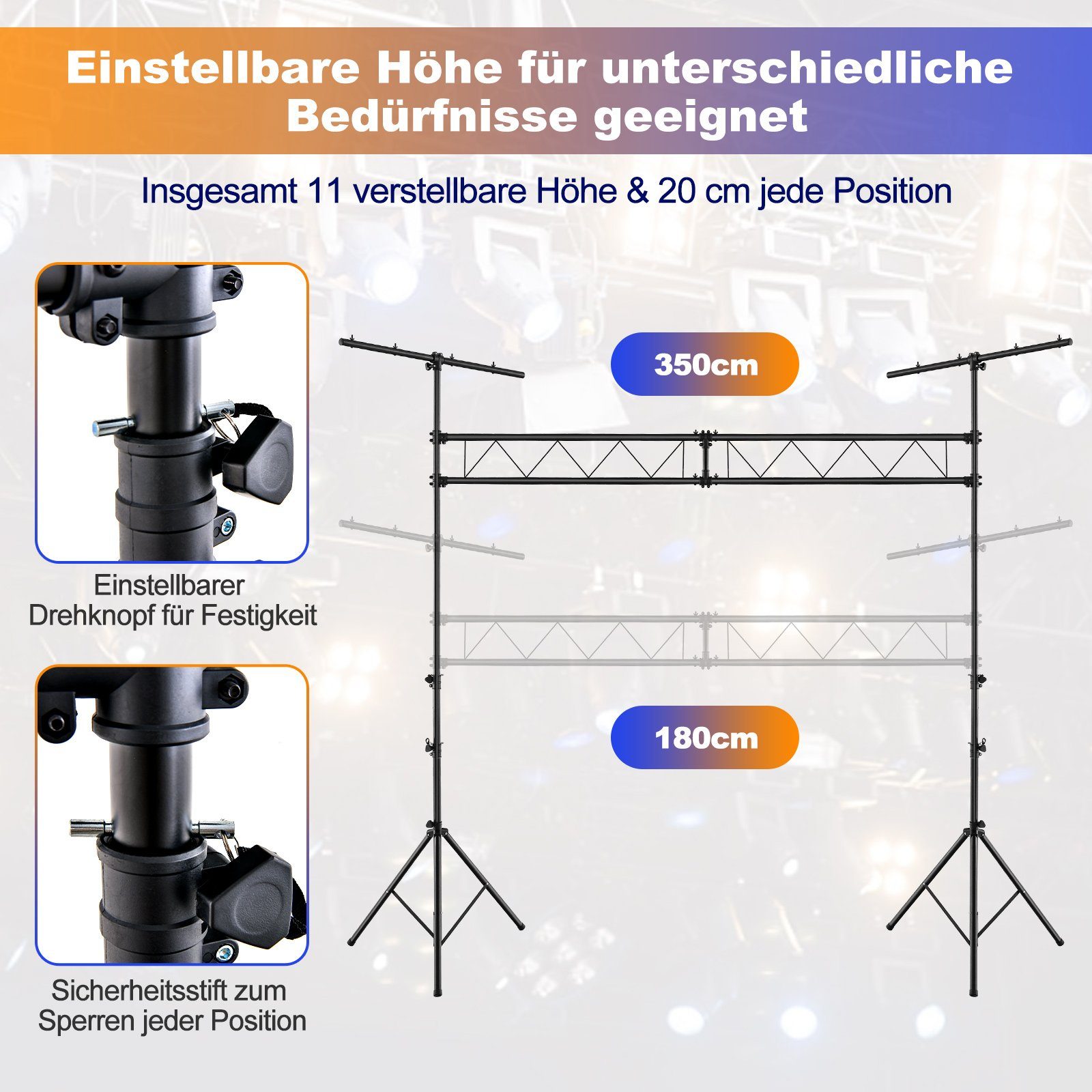 COSTWAY Lampenstativ (180-360cm höhenverstellbar, klappbar, bis 100kg) – Bild 5 von 5
