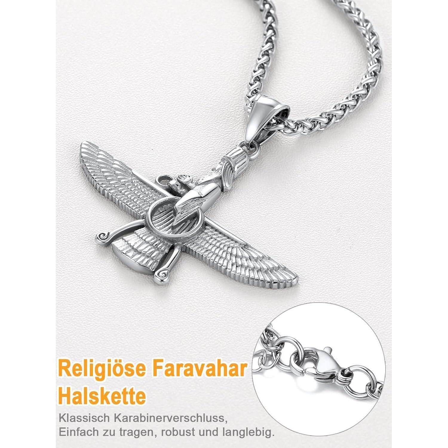 LuxusKollektion Kette mit Anhänger Halskette Herren Damen Faravahar Anhänger 01: Original-silber – Bild 4 von 5