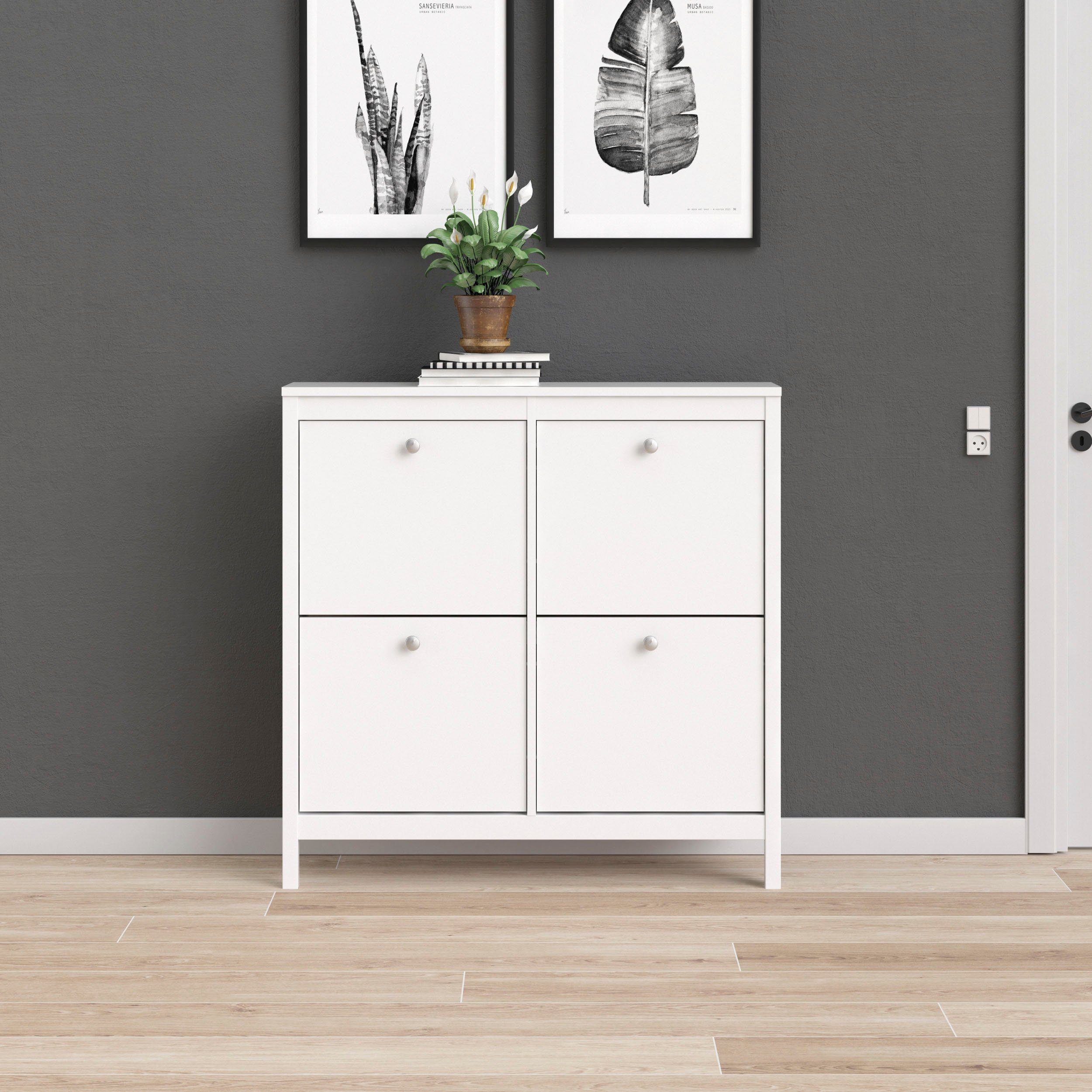Home affaire Schuhschrank Madrid, Schuhaufbewahrung mit Griffen, skandinavisches Design Mit 4 Klappen, jeweils 2 Böden, B: 102 cm, H: 103 cm, Zwei Griffarten