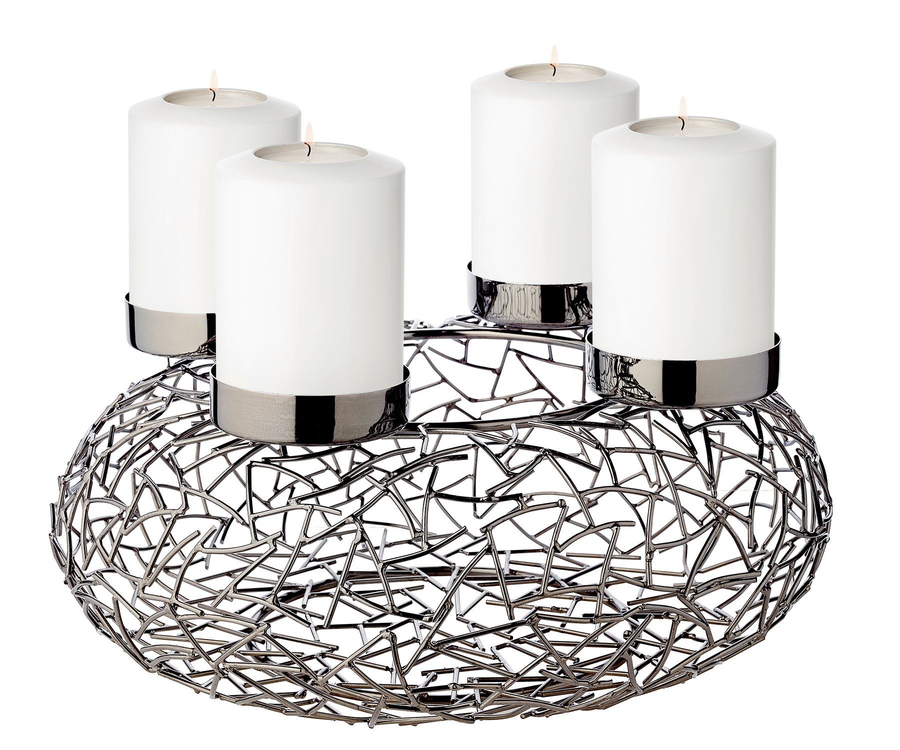 EDZARD Adventskranz Milano, Ø 34 cm, für 4 Kerzen á Ø 8 cm, Silber-Optik, vernickelt