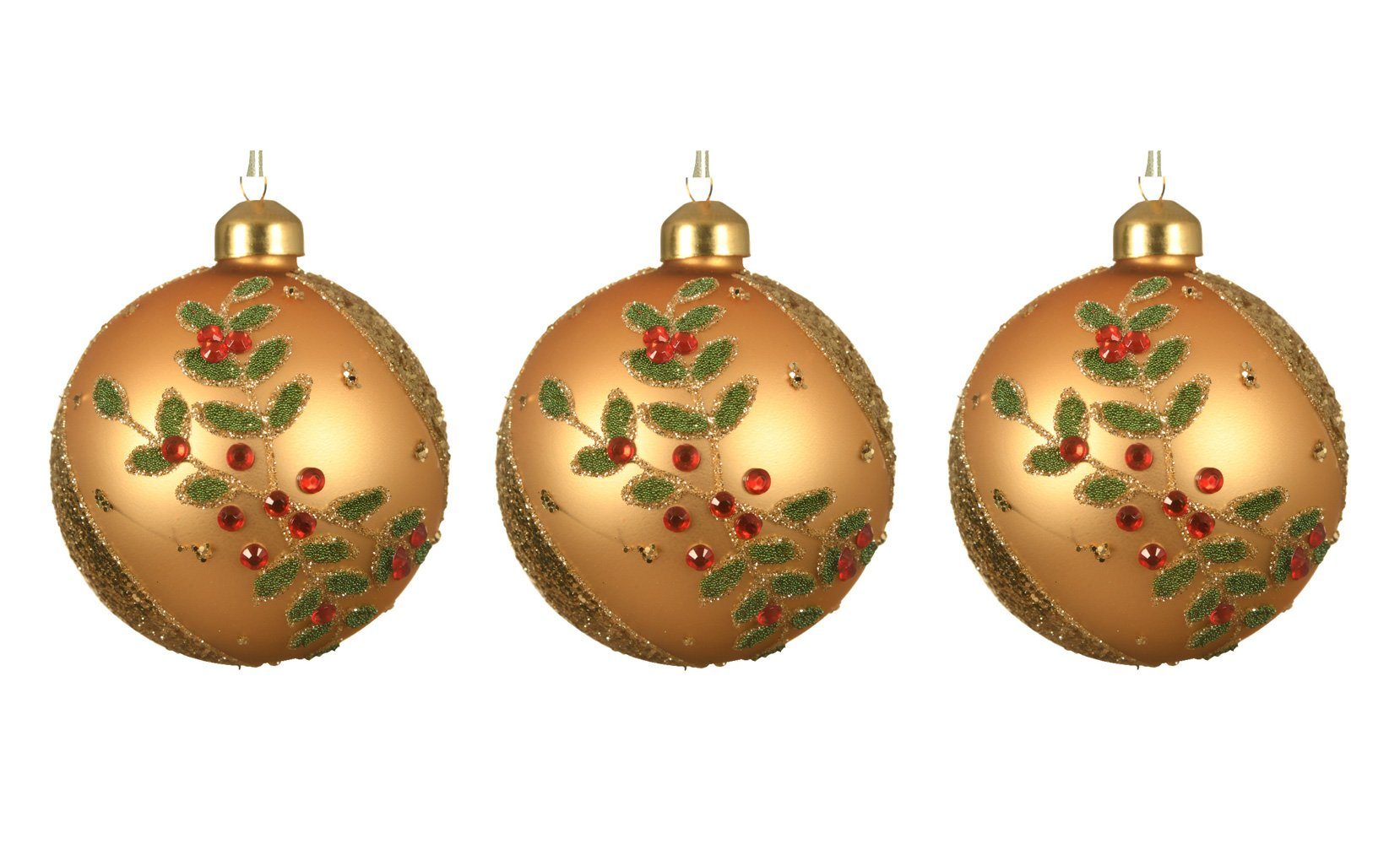 Decoris season decorations Christbaumschmuck, Weihnachtskugeln Glas 8cm mit  Blättermotiv und Strass 3er Set gold online kaufen | OTTO