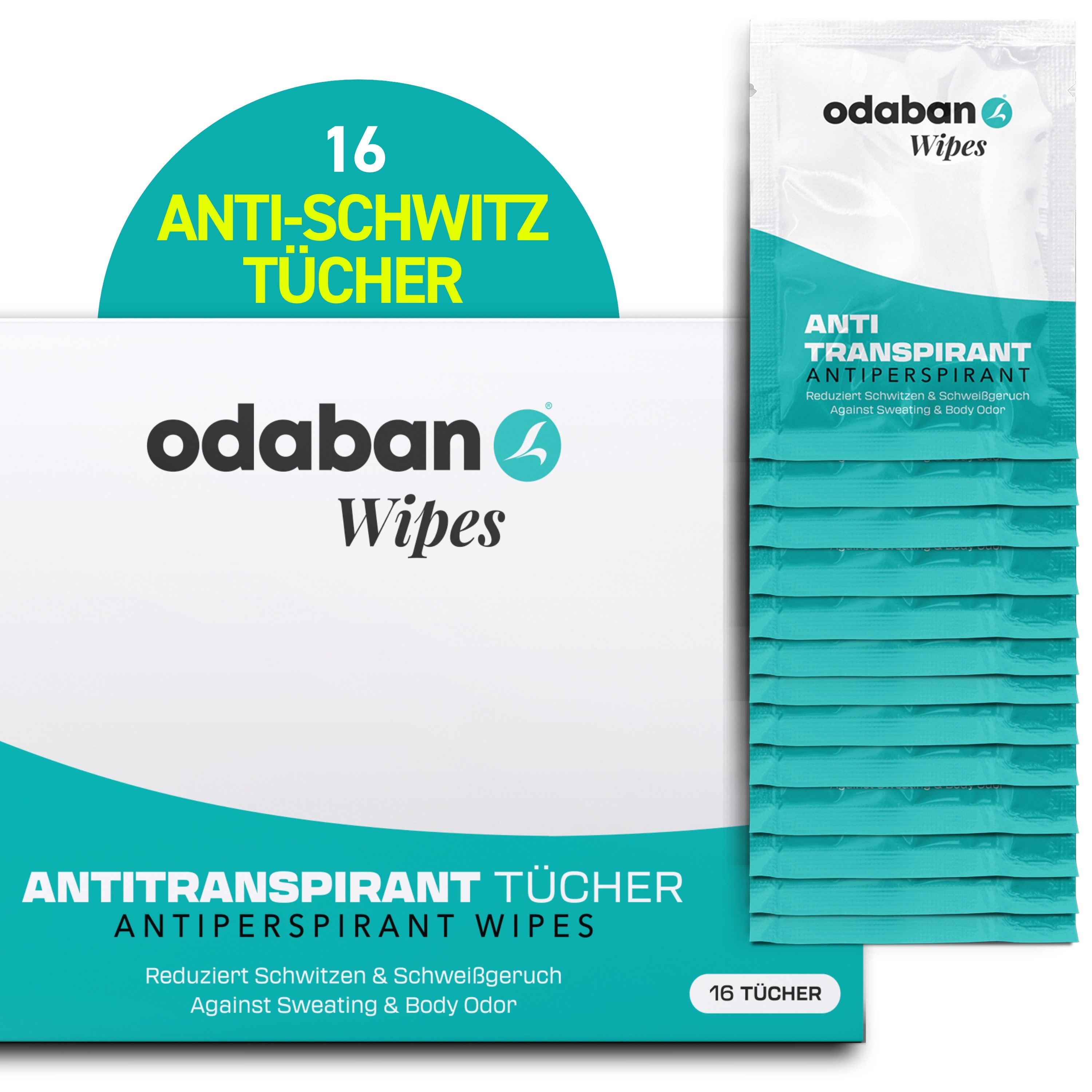 Odaban Deo-Set ODABAN Antitranspirant Tücher, 16 Stück, Deo-Wipes gegen Schwitzen, 16-tlg., Schweißhemmend