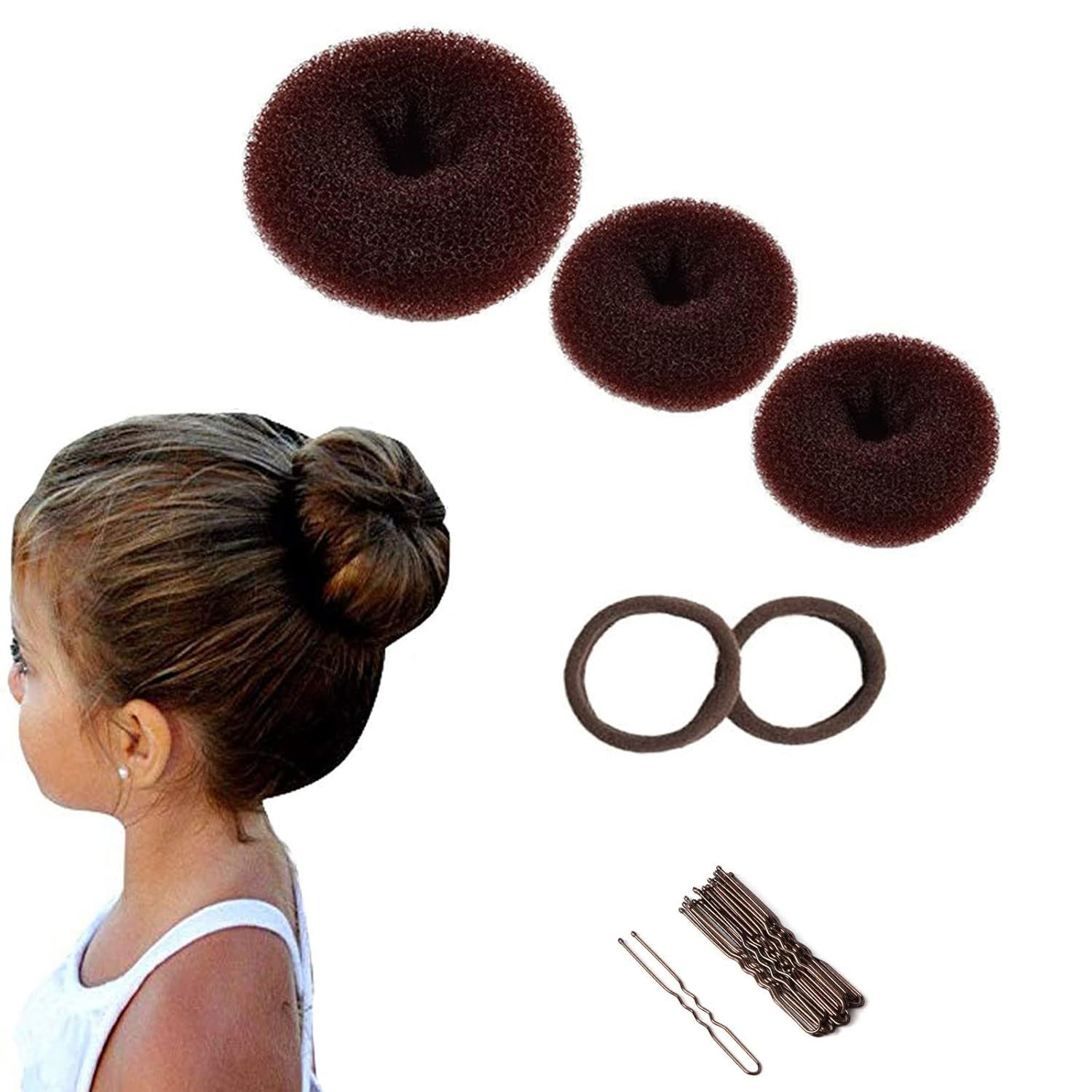 FELIXLEO Haarclip Donut Hair Bun Maker Set Dutt Maker für Mädchen Frauen braun, 3-tlg.