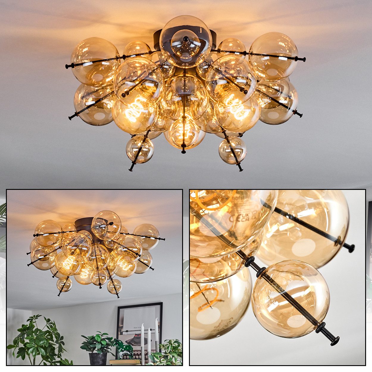 hofstein Deckenleuchte Deckenlampe aus Metall/Glas in günstig online kaufen
