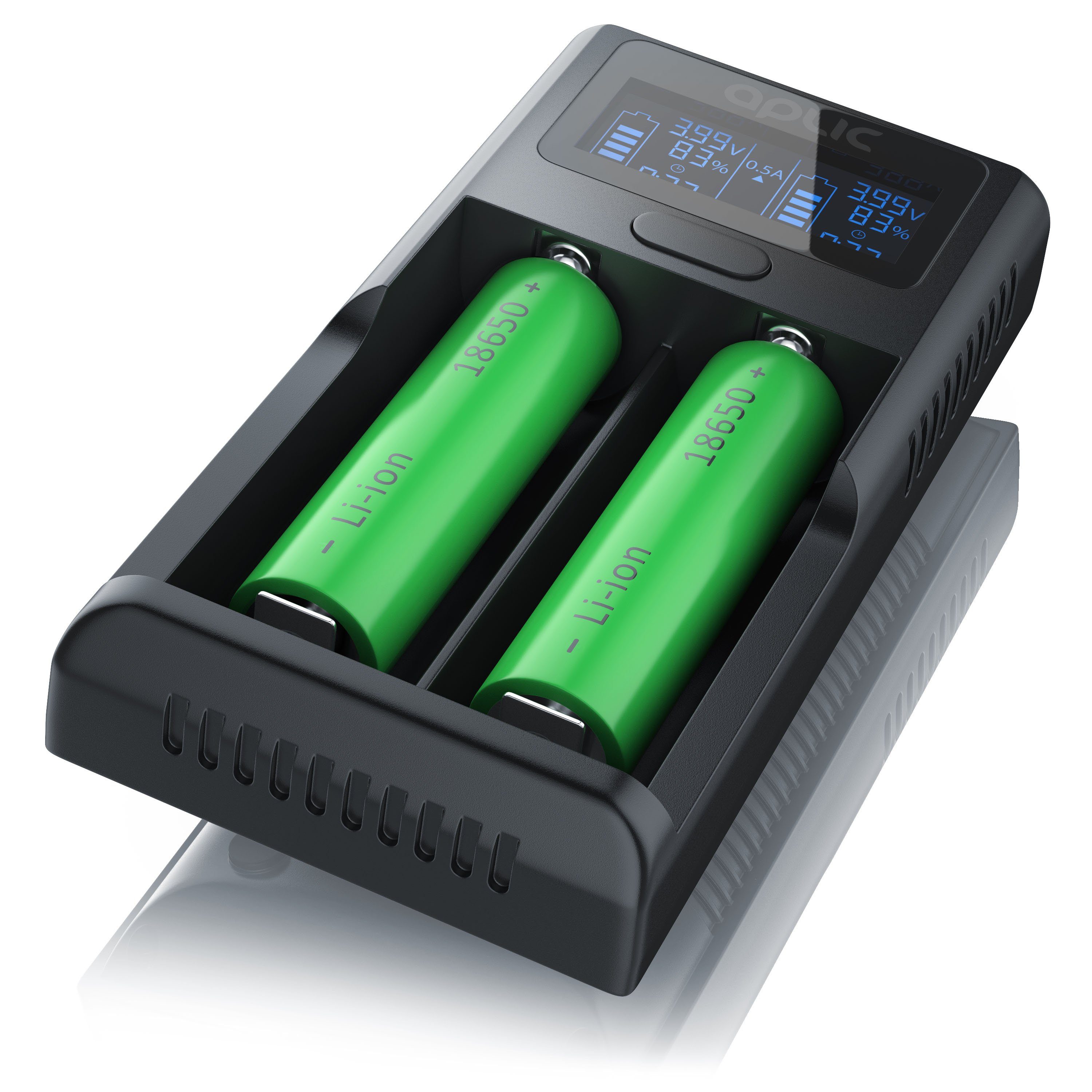 Aplic Batterie-Ladegerät (2000 mA, USB, LCD Display, für wiederaufladbare  3,7V + 3,6V Li-Ion Akkus)