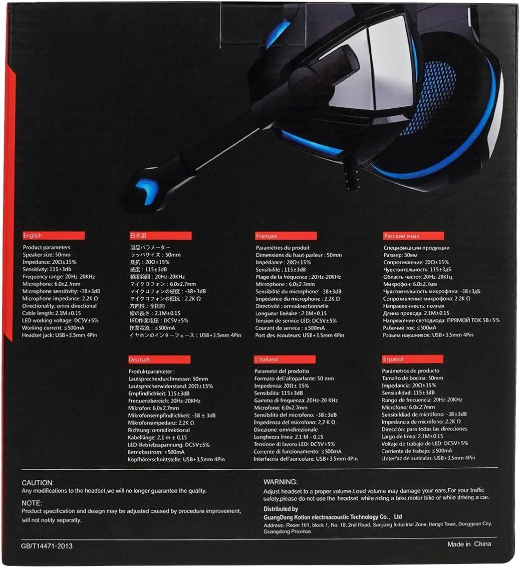 Mit Intensiven empfindlichen Mikrofon, Bässen) Gaming-Headset WINTORY Sound mit Lichter,mit das Surround Mit Mikrofons, LED (Echtzeit-Gespräche 3.5mm Kabel,