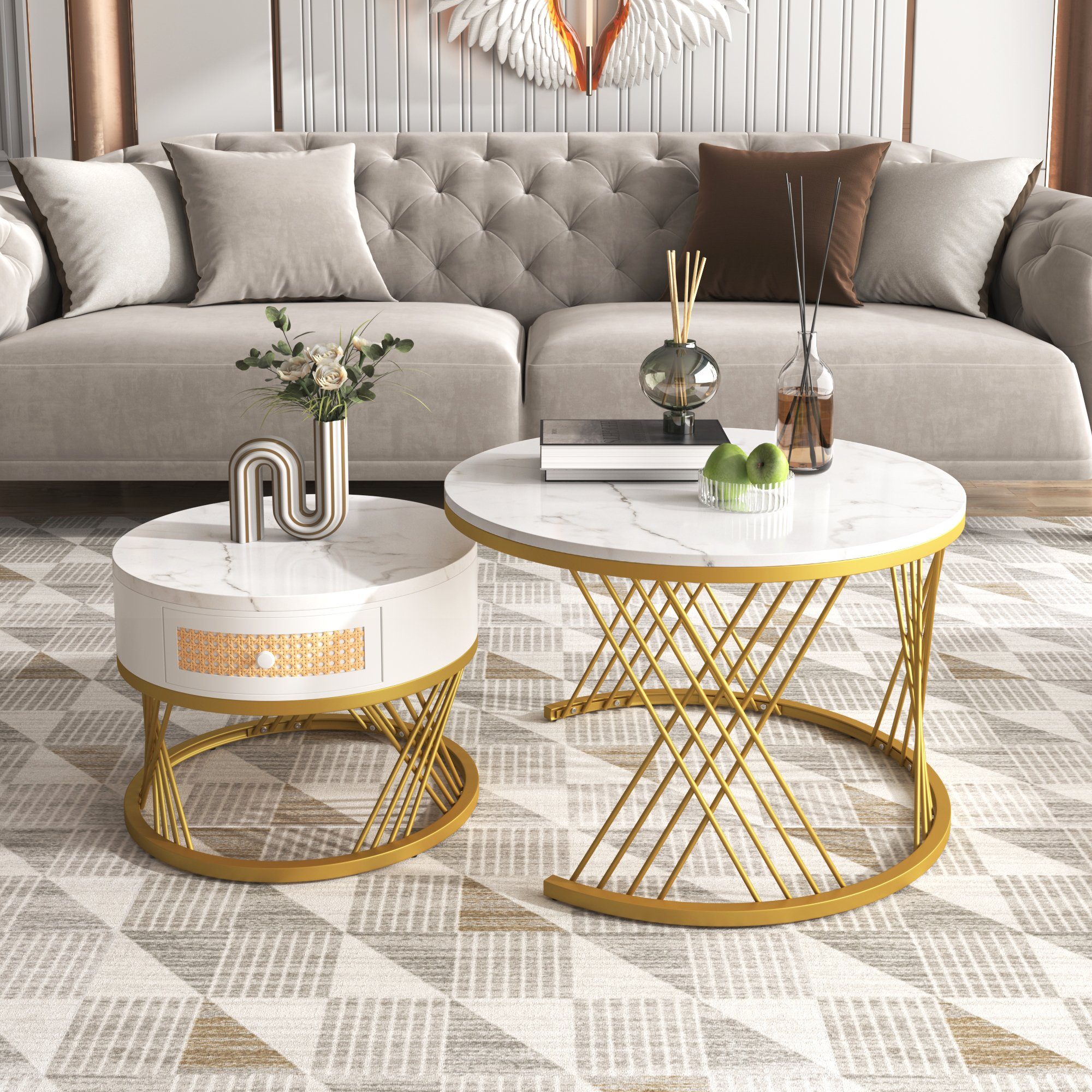 Merax Couchtisch (2er Set), in Marmoroptik günstig online kaufen