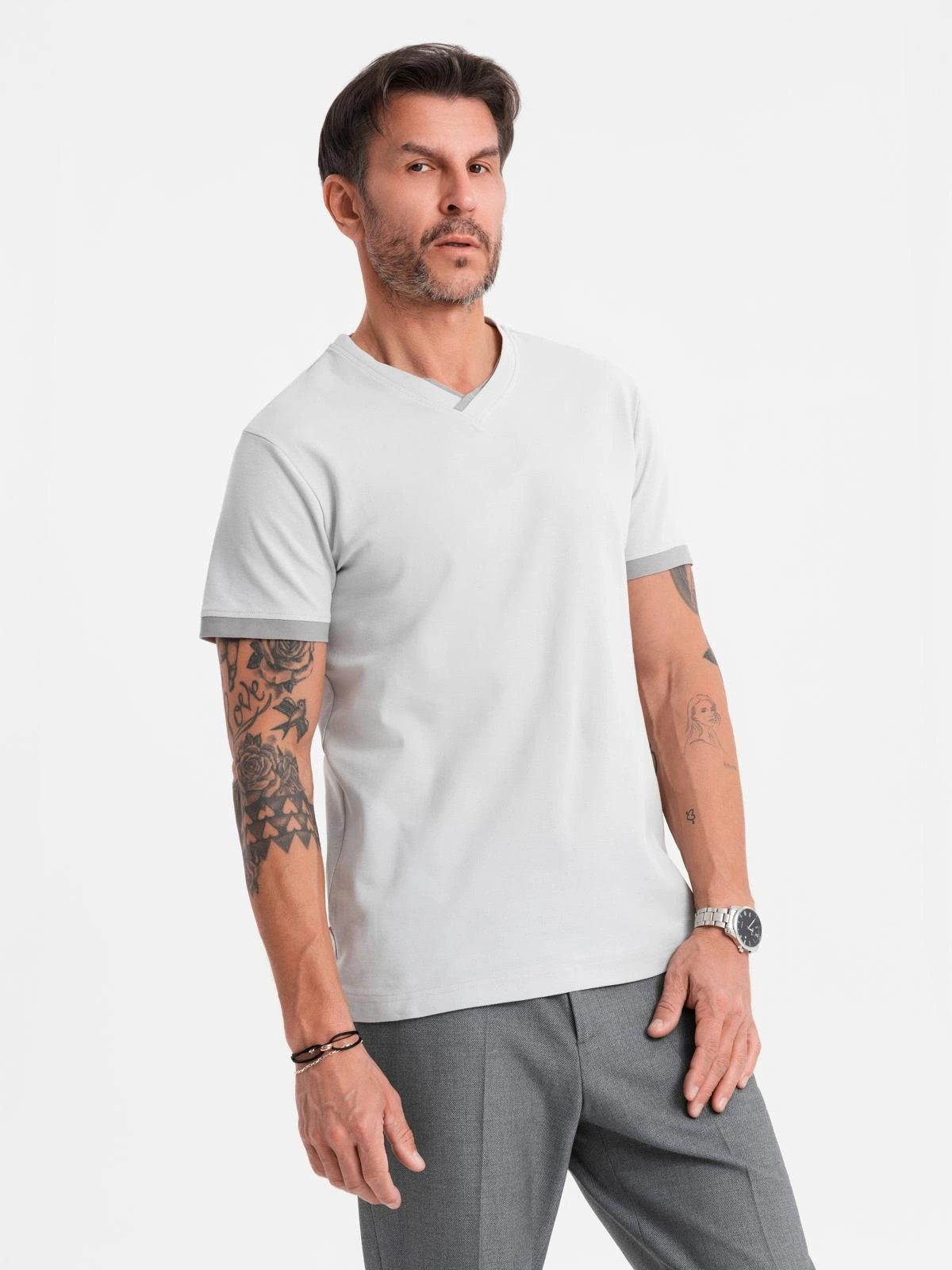 OMBRE T-Shirt Herren-T-Shirt mit kontrastierenden Einsätzen günstig online kaufen