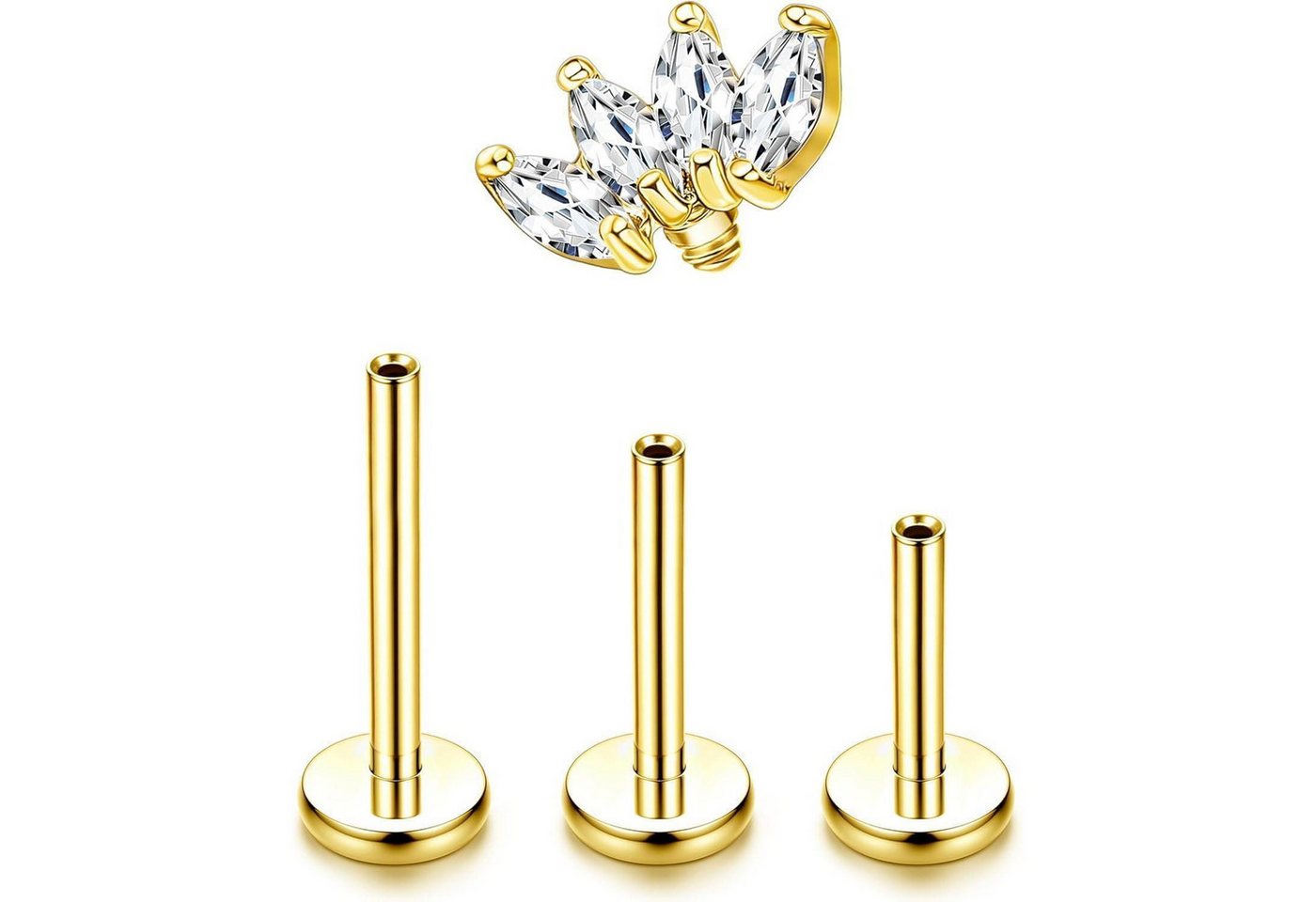 Adramata Piercing-Set Titan Helix Tragus Piercing Set Innengewinde Ohrstecker Conch Gold