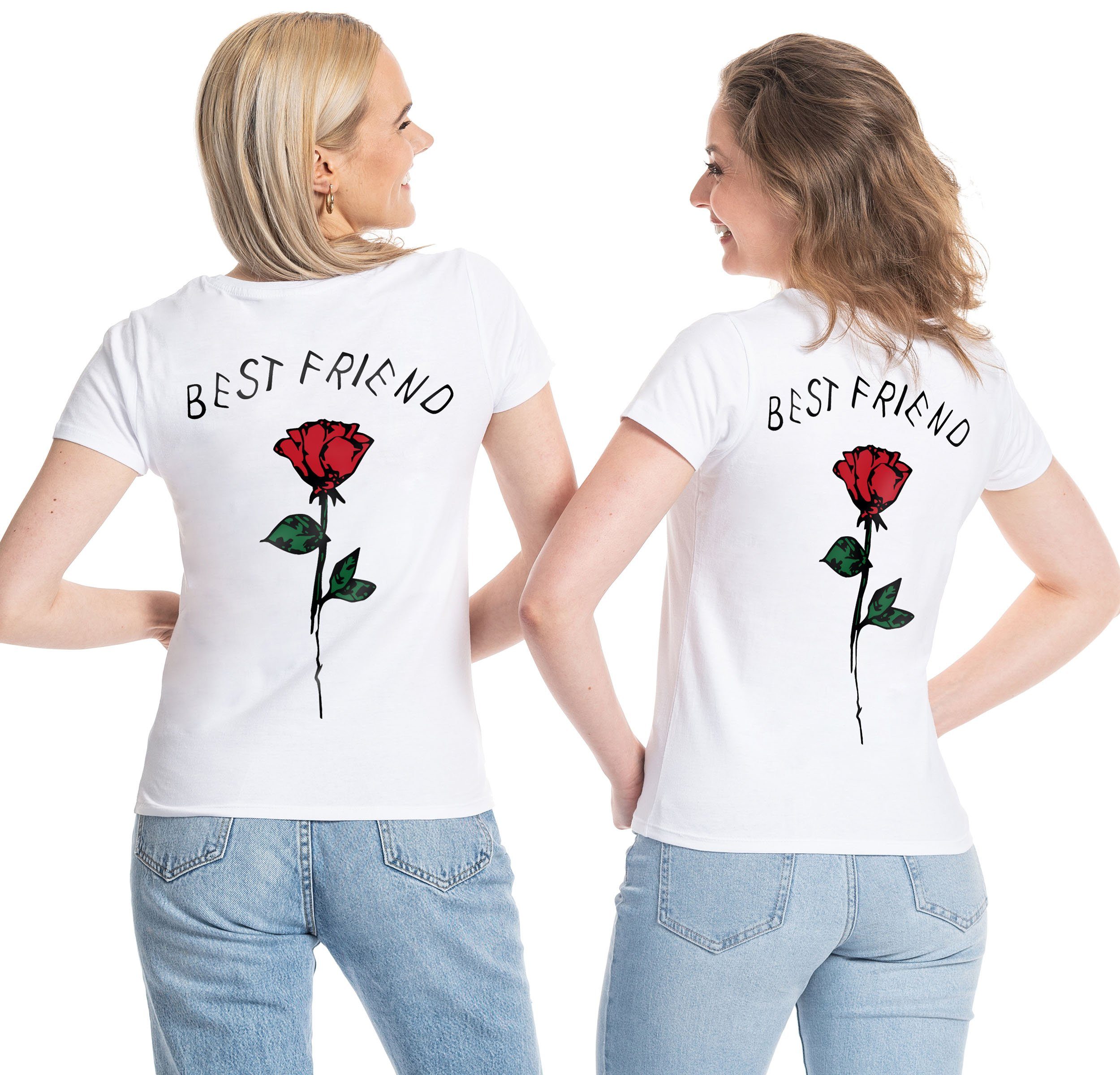 Couples Shop T-Shirt Best Friends Rose Beste Freundin Sister T-Shirt mit modischem Print Weiß