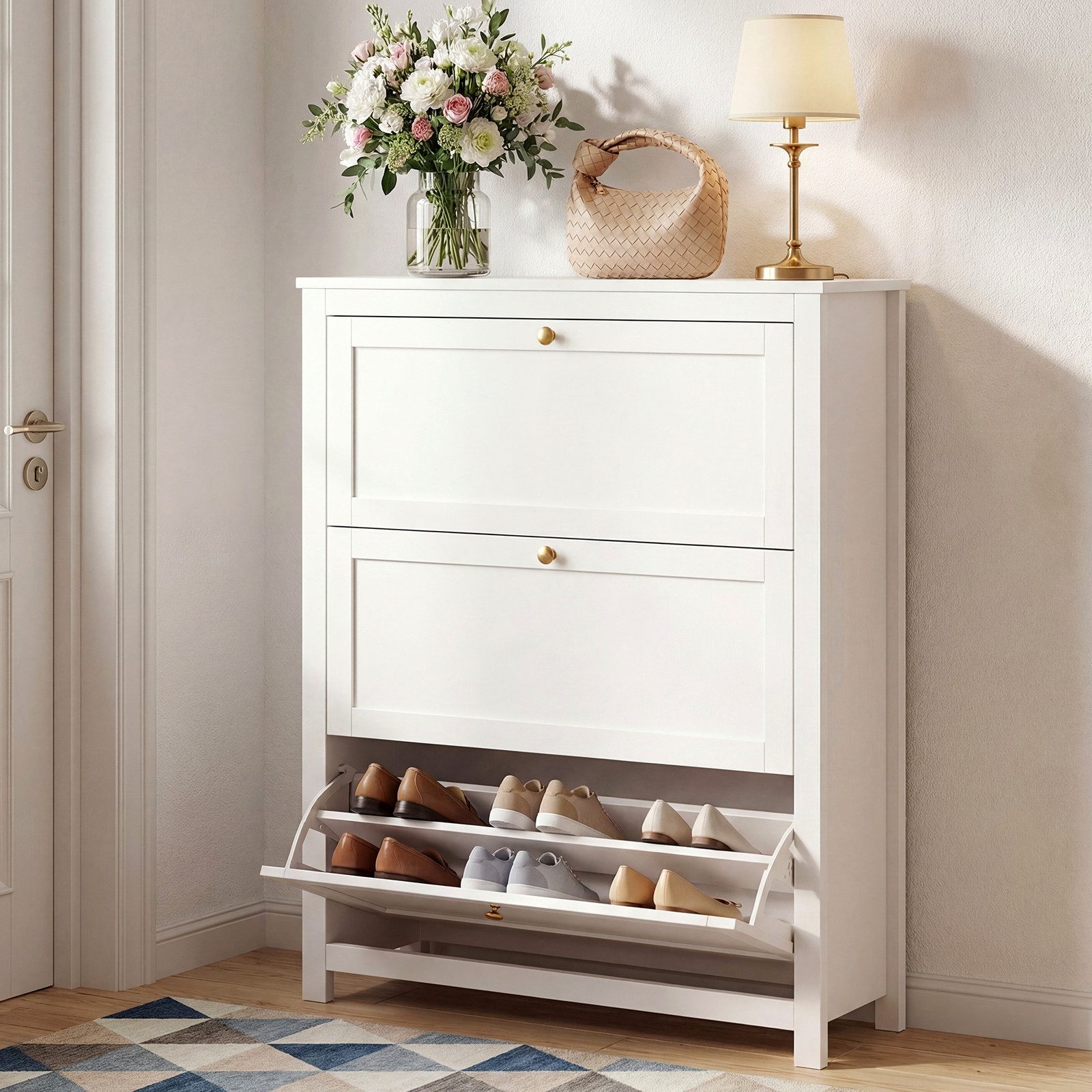 VOWNER Schuhschrank mit 3 Klappen, 6 Fächer, verstellbarer Schuhablage, 90 × 30 × 110 cm (1-St) Ideal für Eingangsbereich/Flur​