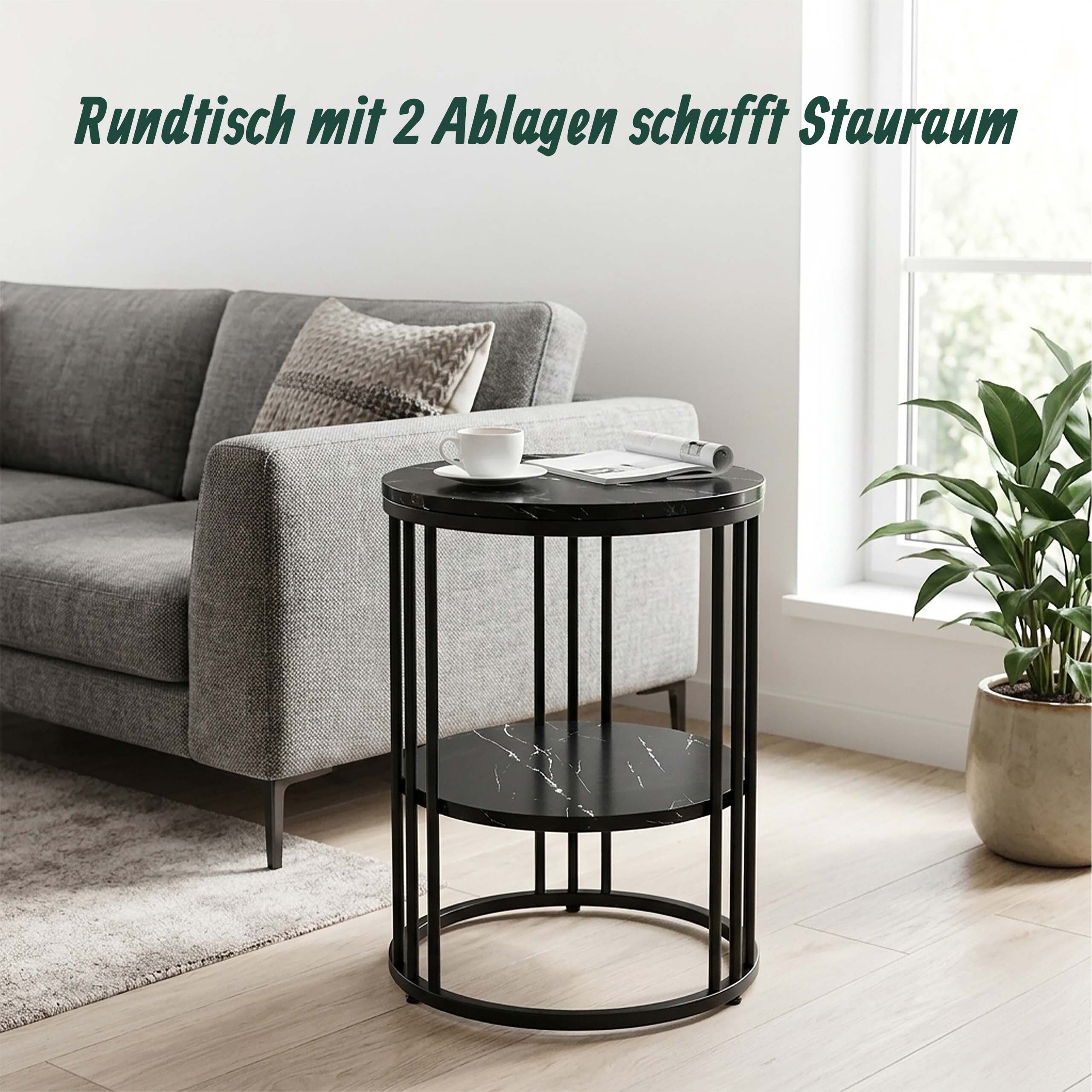 relaxdays Beistelltisch in Marmoroptik (1-St), Schwarz-Schwarz – Bild 5 von 5
