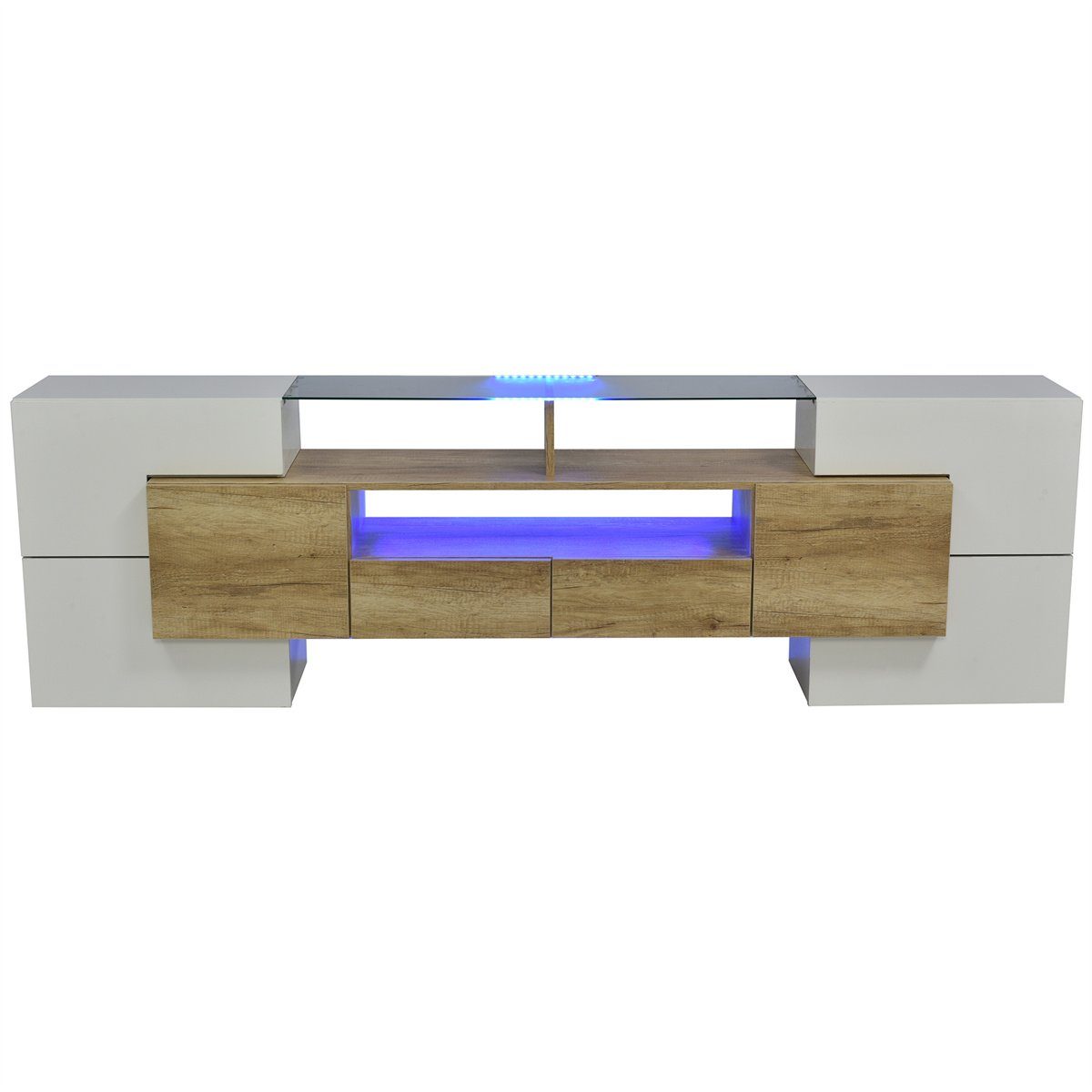 autolock TV-Schrank LED TV drei und Türen, Halterung(200*30*61cm) mit zwei sechs Schubladen TV-Schränke LED-Beleuchtung mit Holzfarbe Lowboard,TV Fächern