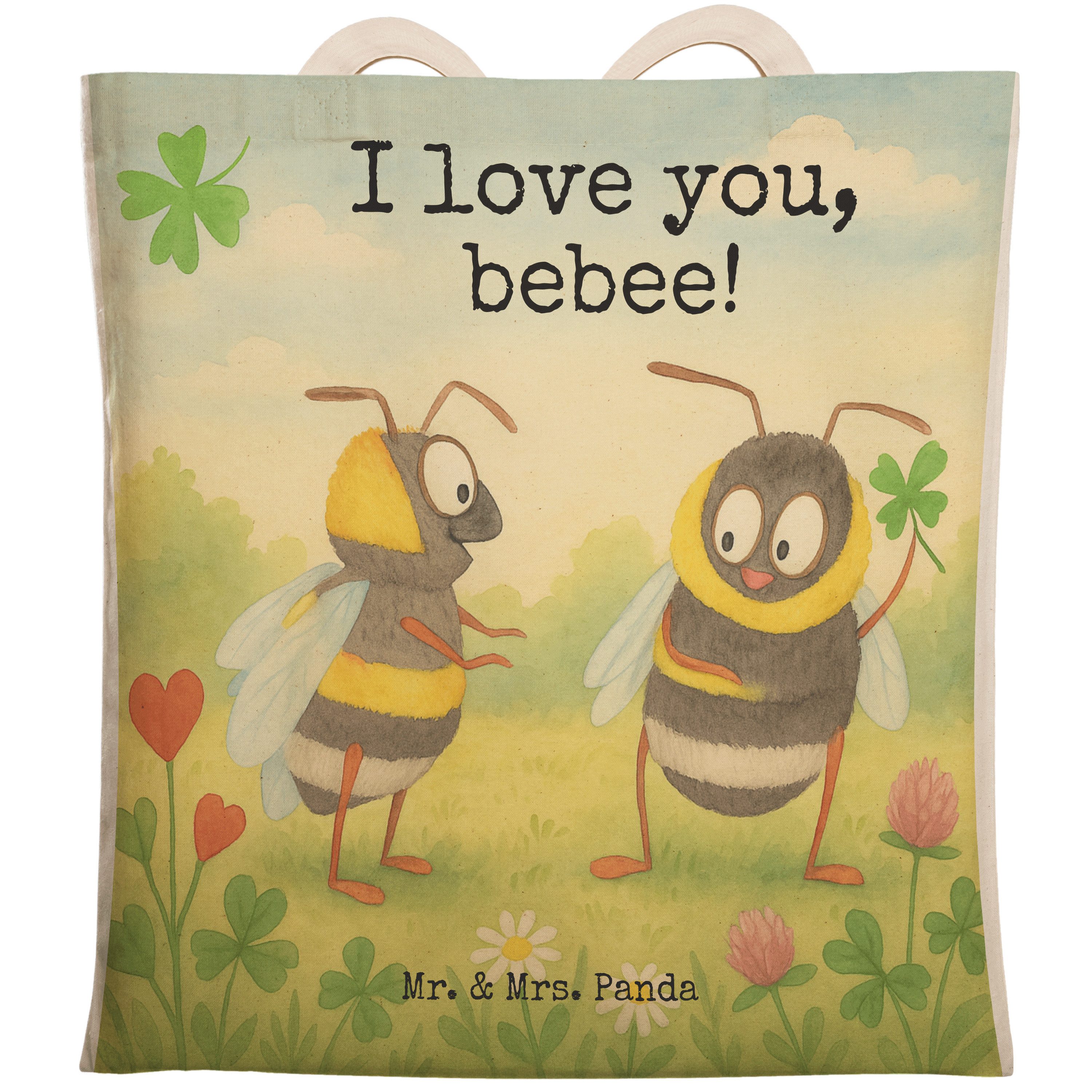 Tragetasche Bienen Paar Design, Tote Bag, Weiß, Geschenk für Freundin, Valentinst