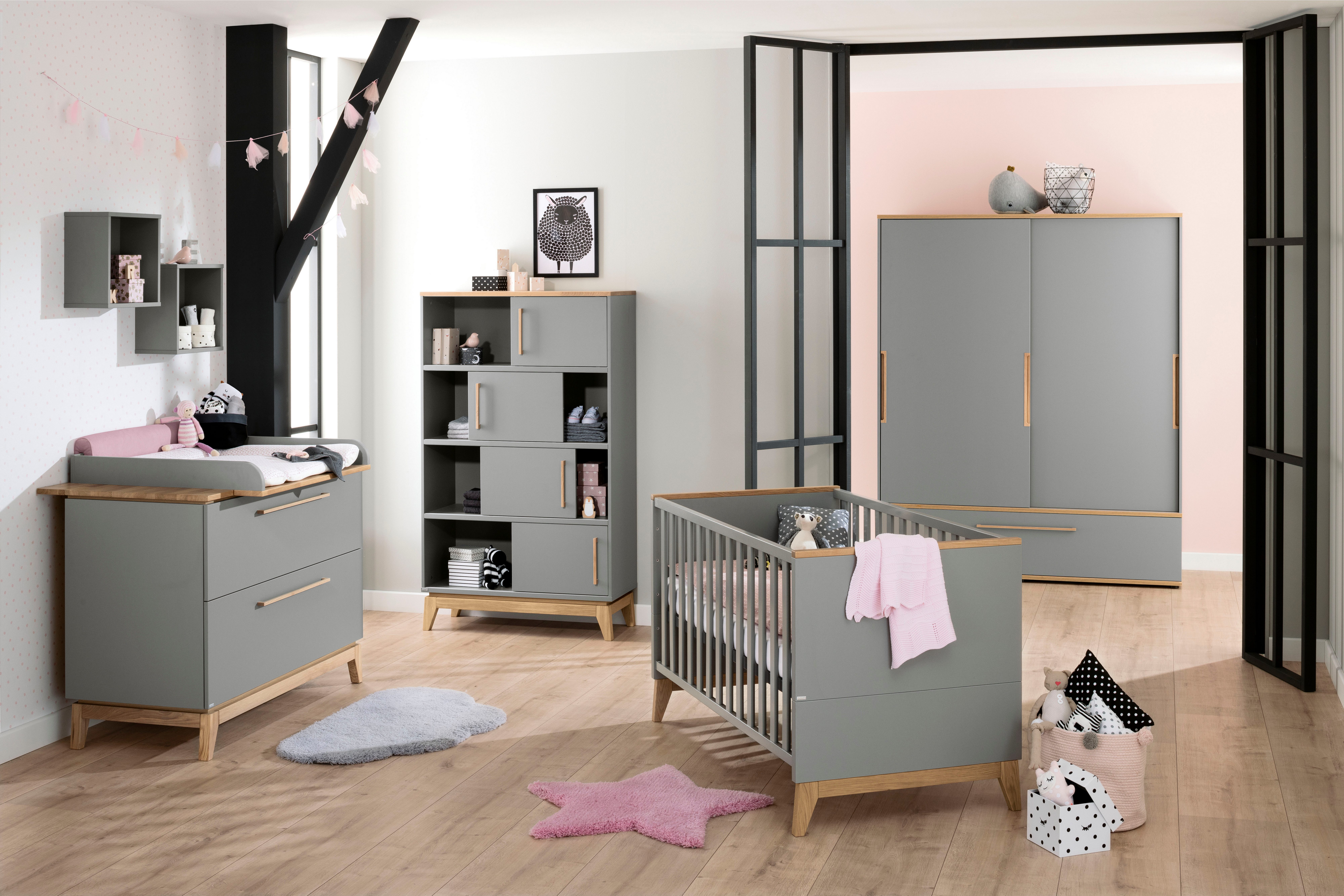 PAIDI Wickelaufsatz STIENE in Beige oder Grau, zur Erweiterung der Kommode, Wickelauflage mit Eiche Massivholz und gerundeten Kanten