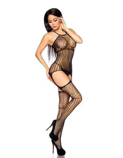 Beautys Love Bodystocking-Ouvert Netz-Bodystocking mit Straps-Optik, schwarz