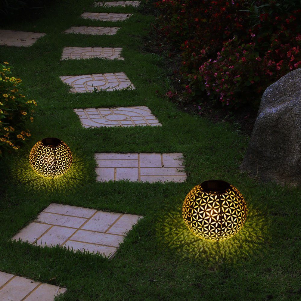 LED Leuchte Erdspieß Steck fest LED Kugel etc-shop LED-Leuchtmittel Garten Außen Solar Gartenleuchte, Lampe Warmweiß, verbaut,