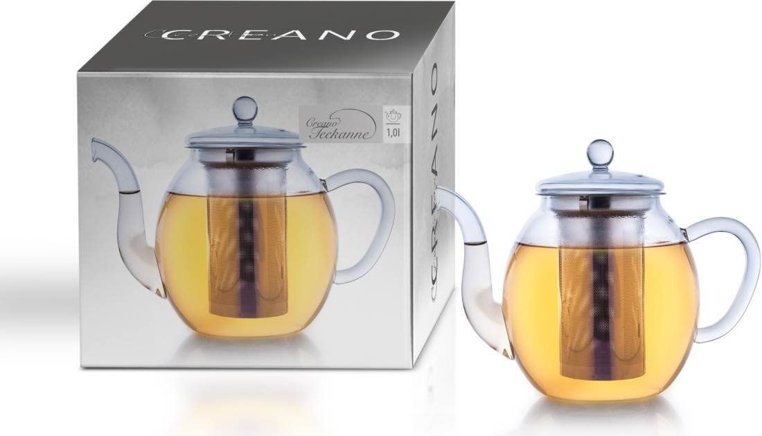 Creano Teekanne Edelstahl, l, ein 1,0l 1 aus (Set) aus 3-teilige, Stövchen Glas + Creano Teekanne